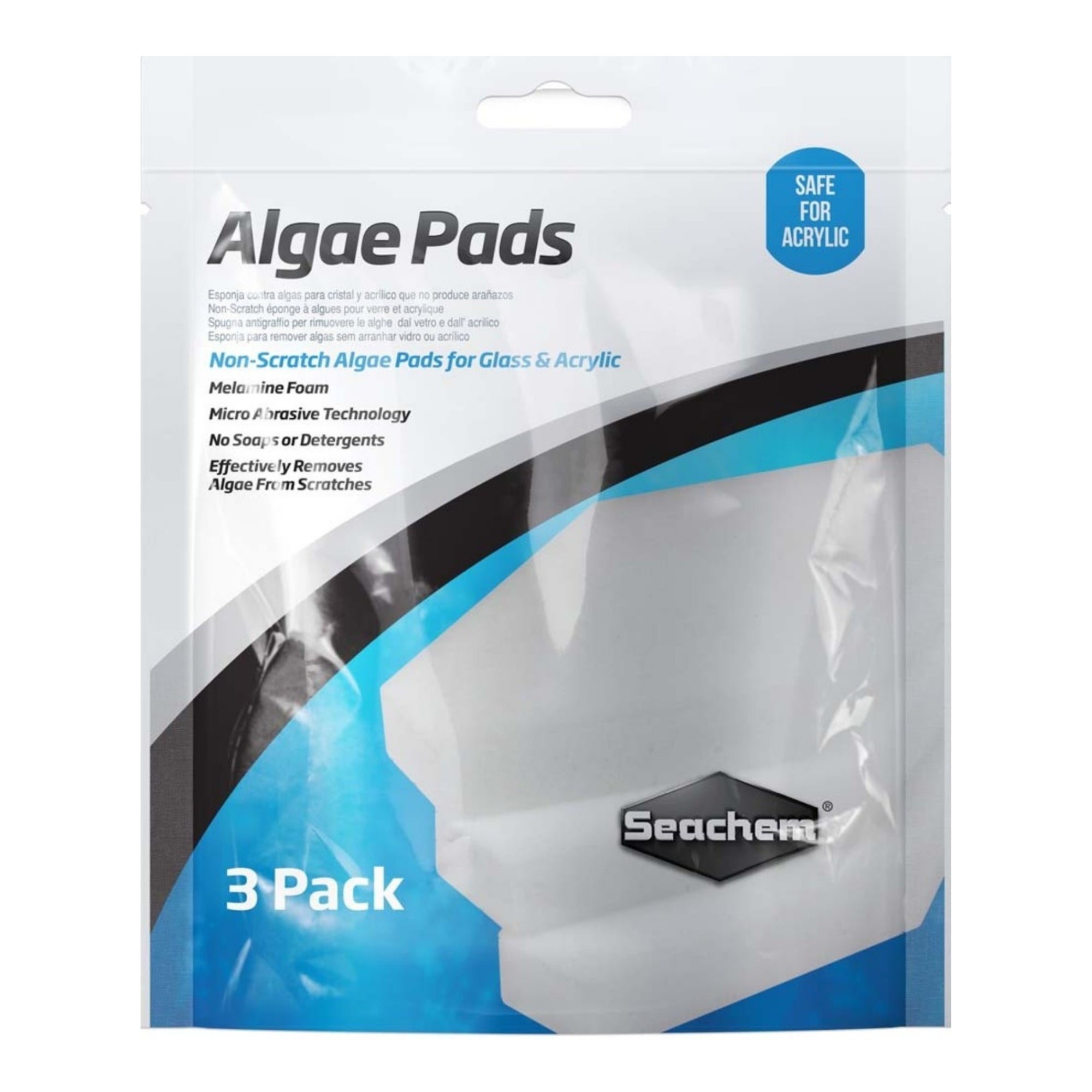 Seachem Laboratories Algae Pad for Glass  Acrylic Aquariums White, 1ea/25 mm, 3 pk