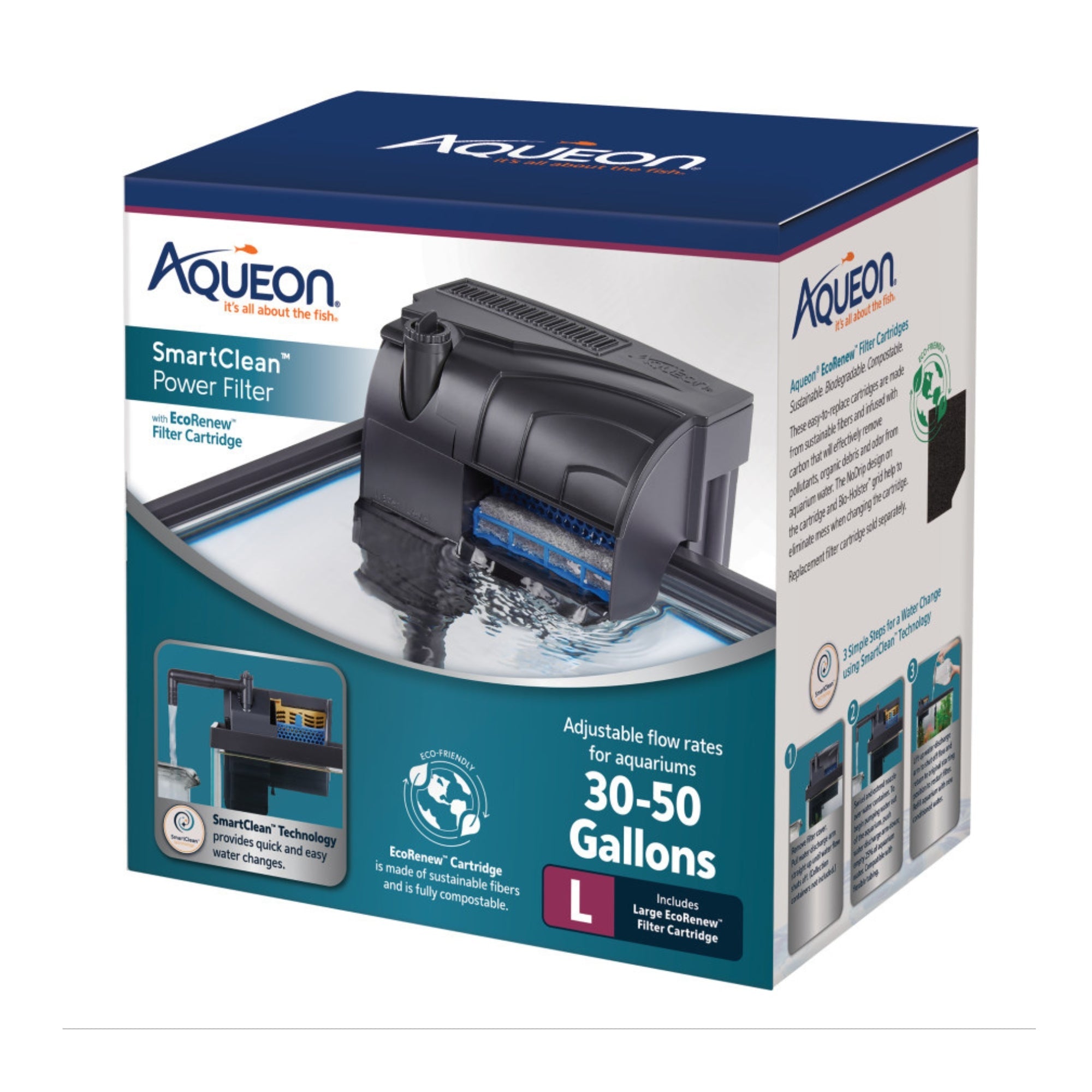 Aqueon SmartClean Power Filter with EcoRenew Filter Cartridge 1ea/3050 gal