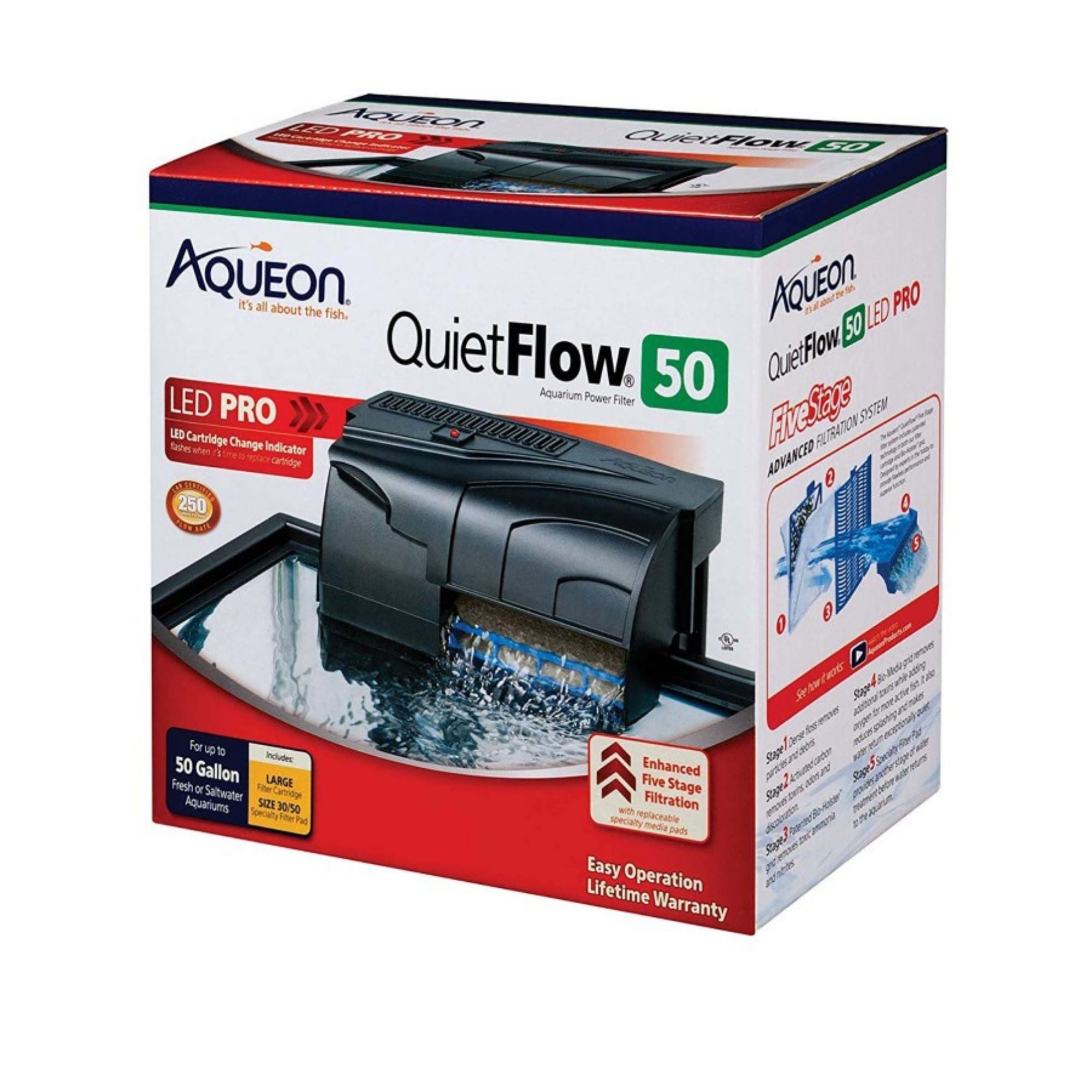 Aqueon QuietFlow LED PRO Aquarium Power Filter 1ea/Size 50