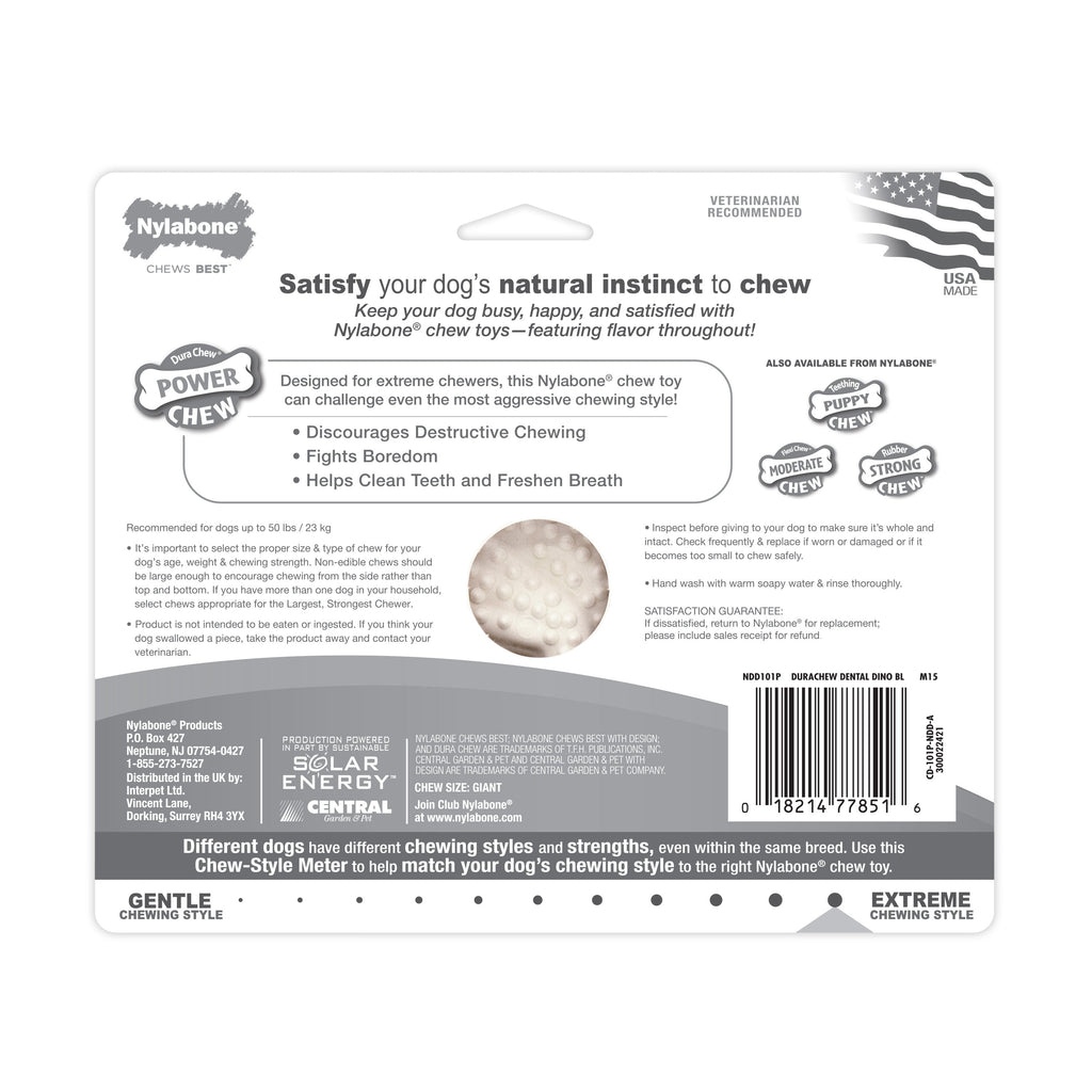 Nylabone Power Chew Dental Dinosaur Dog Toy Chicken, White, 1ea/Large/Giant  Up To 50 Lbs. 1 ct