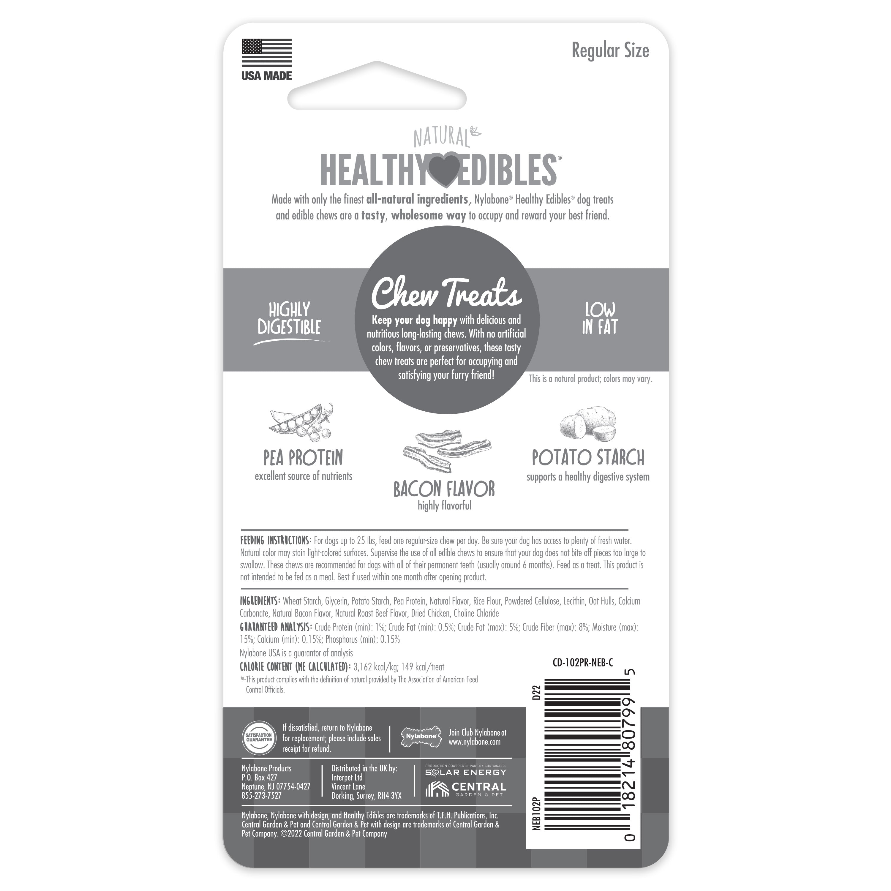 Nylabone Healthy Edibles AllNatural Long Lasting Bacon Chew Treats Bacon, SMall/Regular  Up To 25 Ibs. 1 ct
