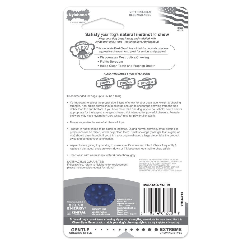 Nylabone Moderate Chew Textured Dog Dental Chew Toy Chicken, Blue, 1ea/Medium/Wolf  Up To 35 Lbs. 1 ct