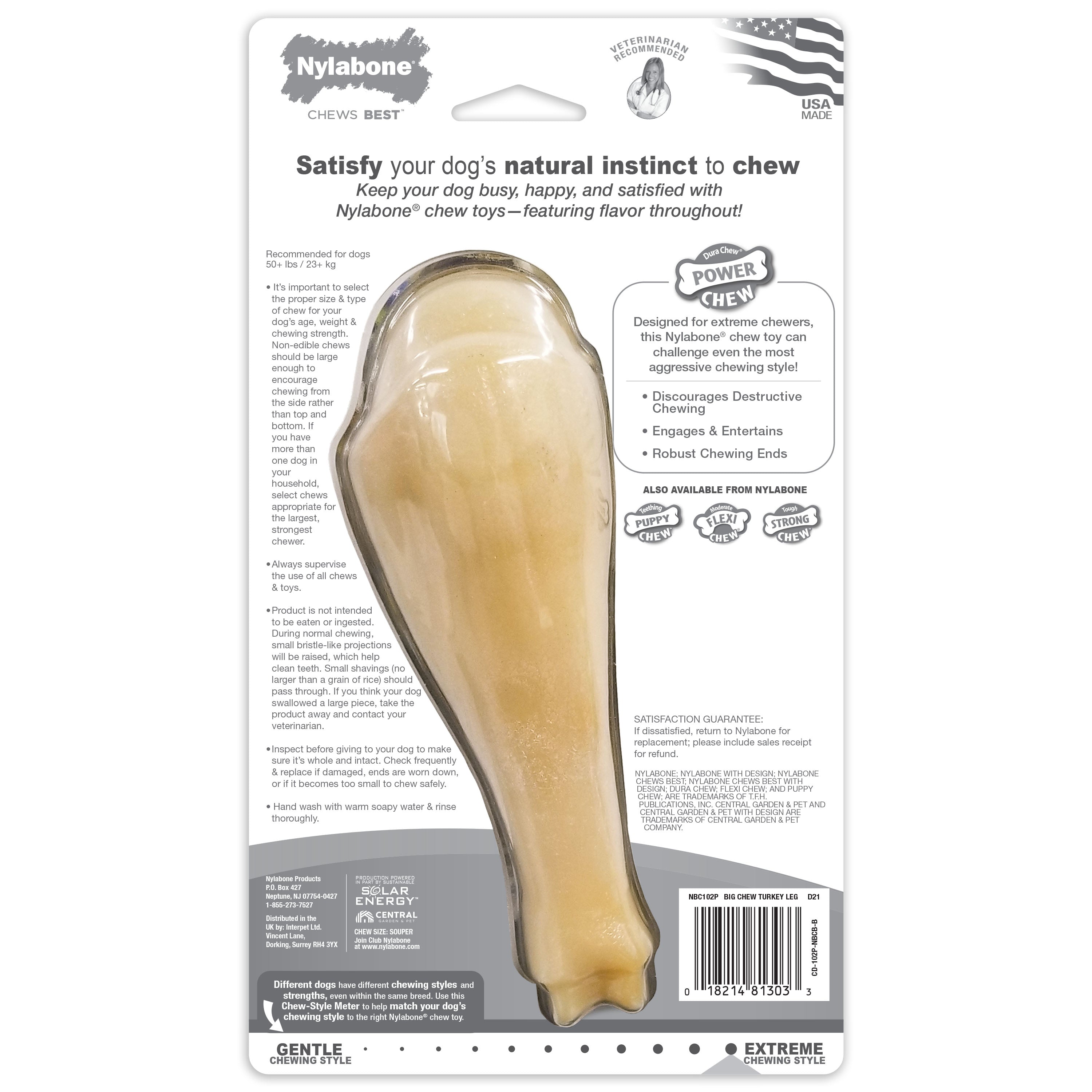 Nylabone Power Chew Jumbo Drumstick Big Dog Chew Toy Chicken 1ea/XXL/Monster - 50++ lb