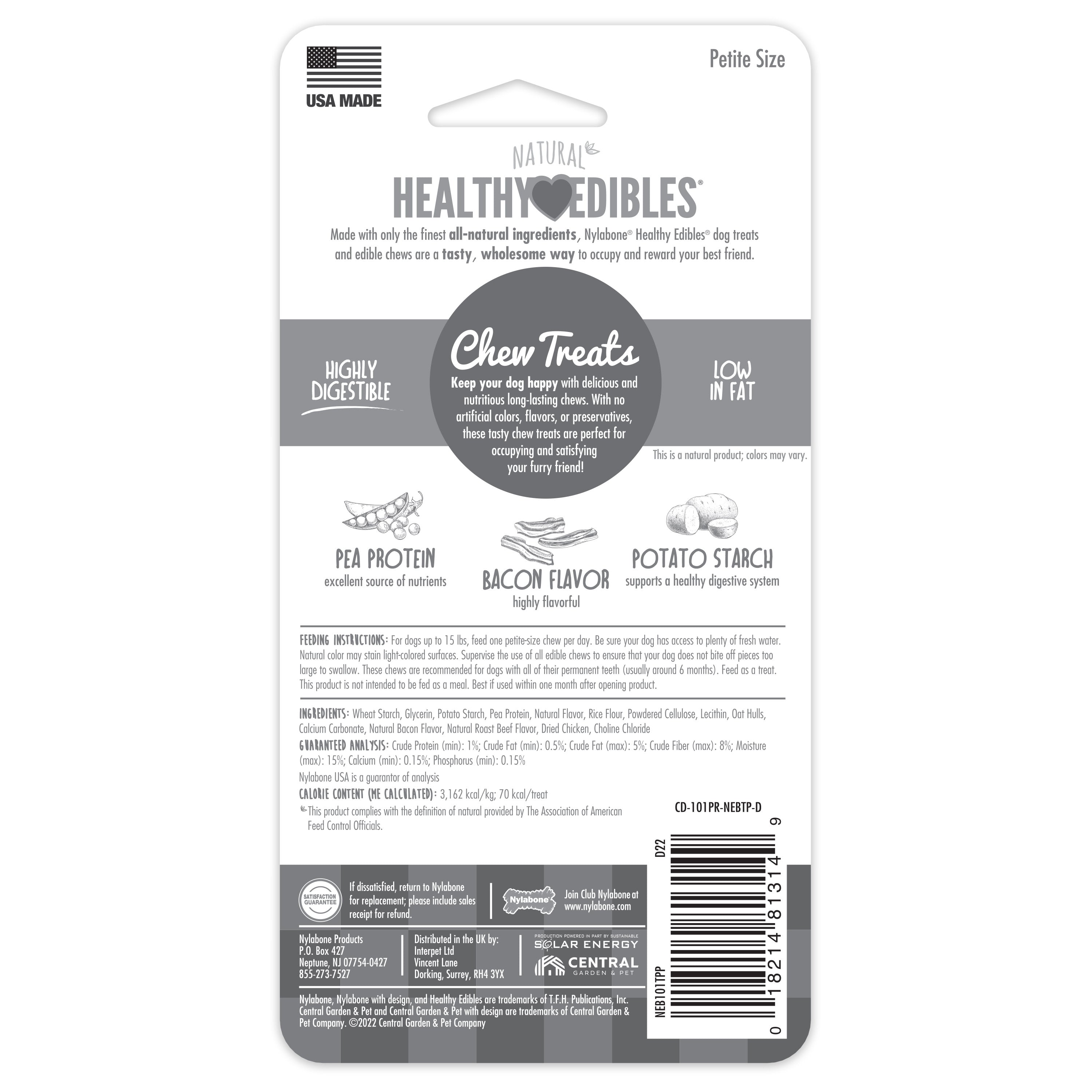 Nylabone Healthy Edibles AllNatural Long Lasting Chew Treats Bacon, 1ea/XS/Petite  Up To 15 Lbs. 2 ct