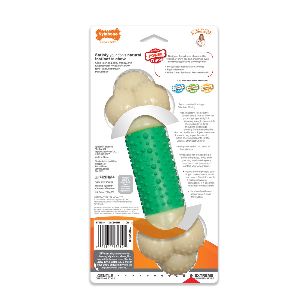 Nylabone Power Chew Double Action Durable Dog Toy Bacon, 1ea/XL/Souper  50 Lbs. 1 ct