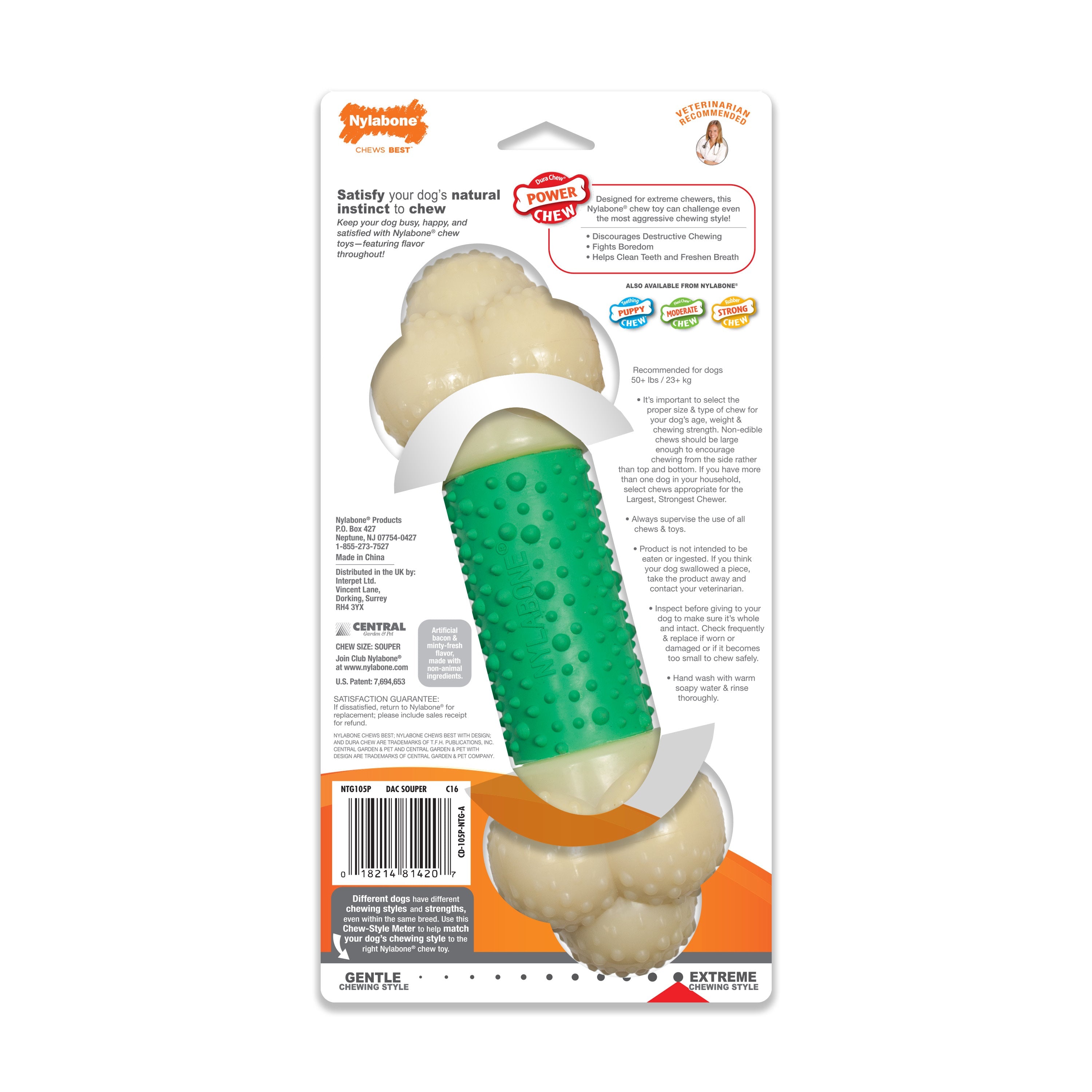 Nylabone Power Chew Double Action Durable Dog Toy Bacon, 1ea/XL/Souper  50 Lbs. 1 ct