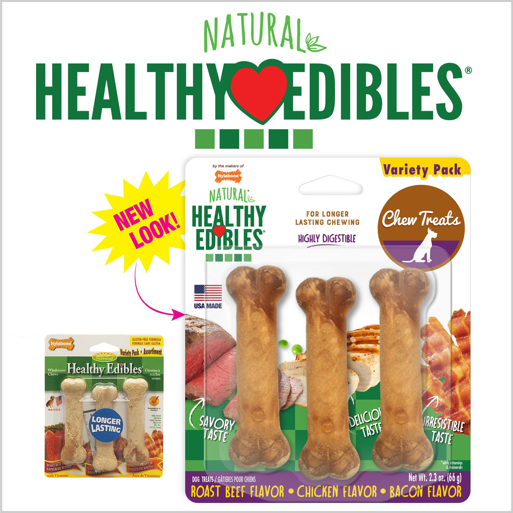Nylabone Healthy Edibles AllNatural Long Lasting Chew Treats Variety Pack 3 count, 1ea/Petite  Up To 15 lb