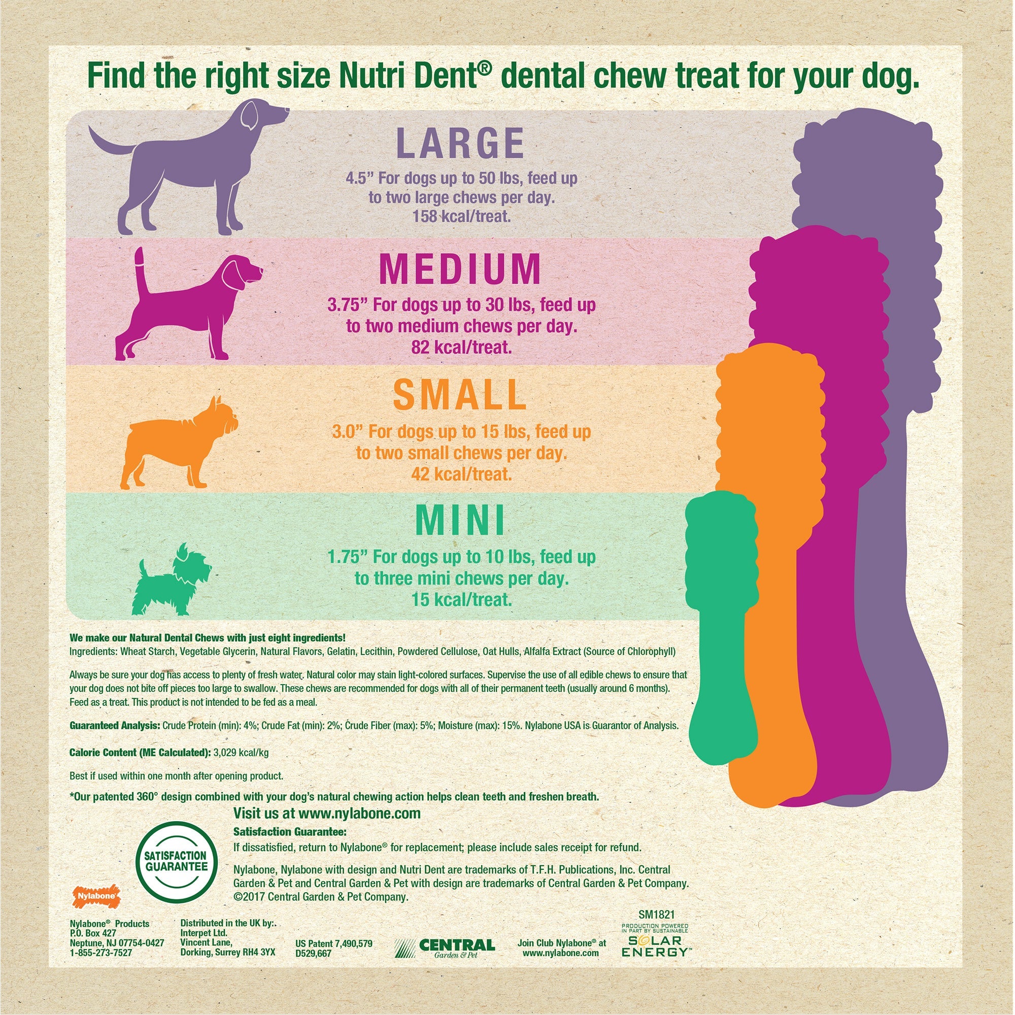 Nylabone Nutri Dent SIMPLE Natural Dental Fresh Breath Flavored Chew Treats 1ea/Medium, 8 ct