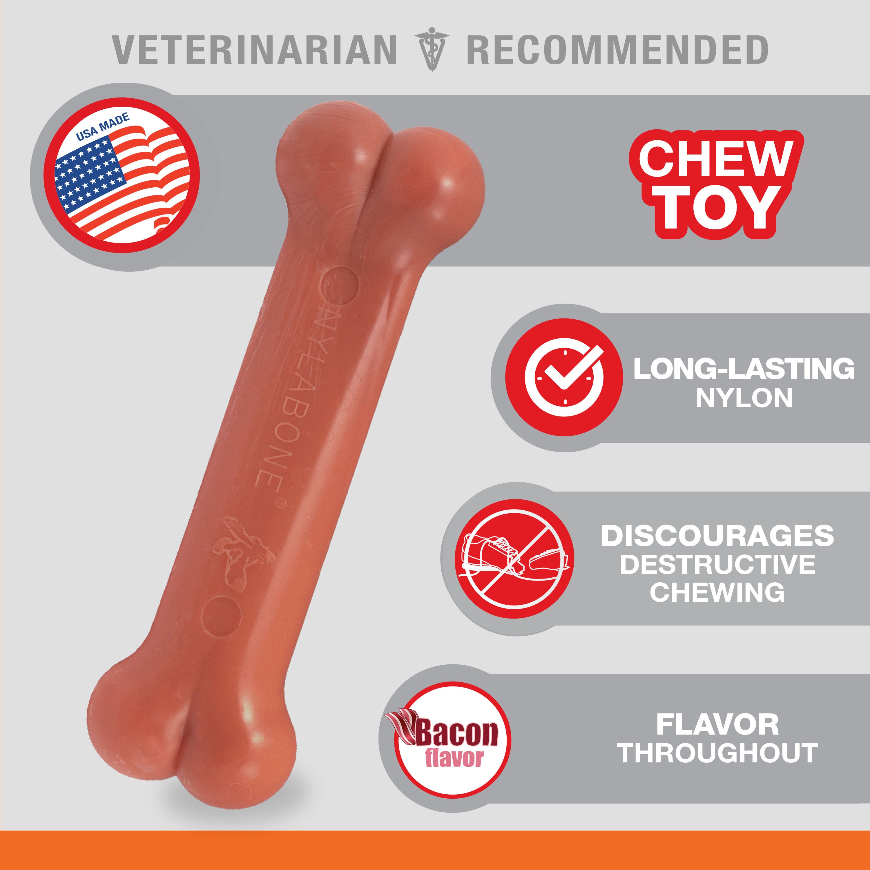 Nylabone Power Chew Dog Toy Bacon, 1ea/Medium/Wolf  Up To 35 Lbs. 1 ct
