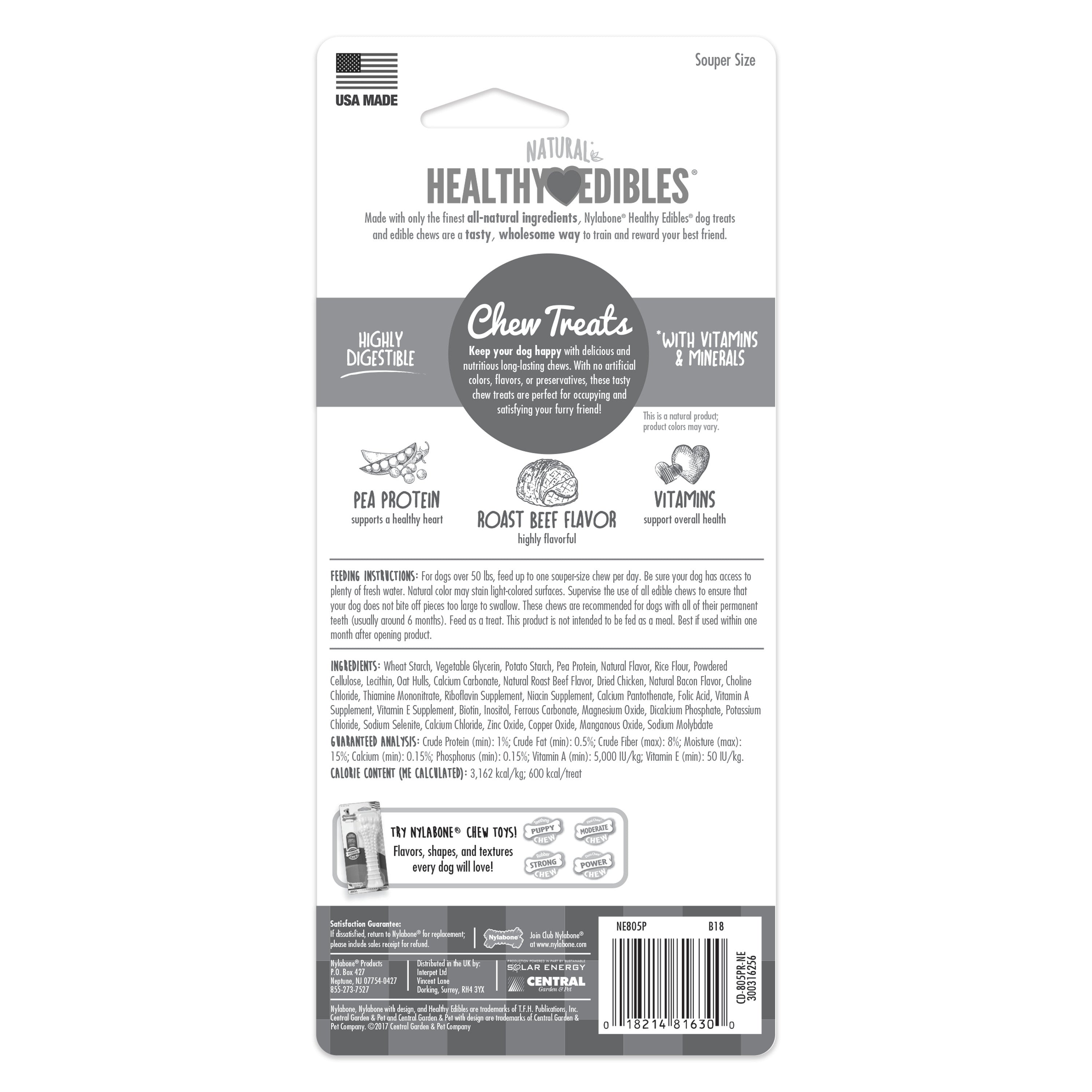 Nylabone Healthy Edibles AllNatural Long Lasting Chew Treats 1 Count, 1ea/Souper  50 lb