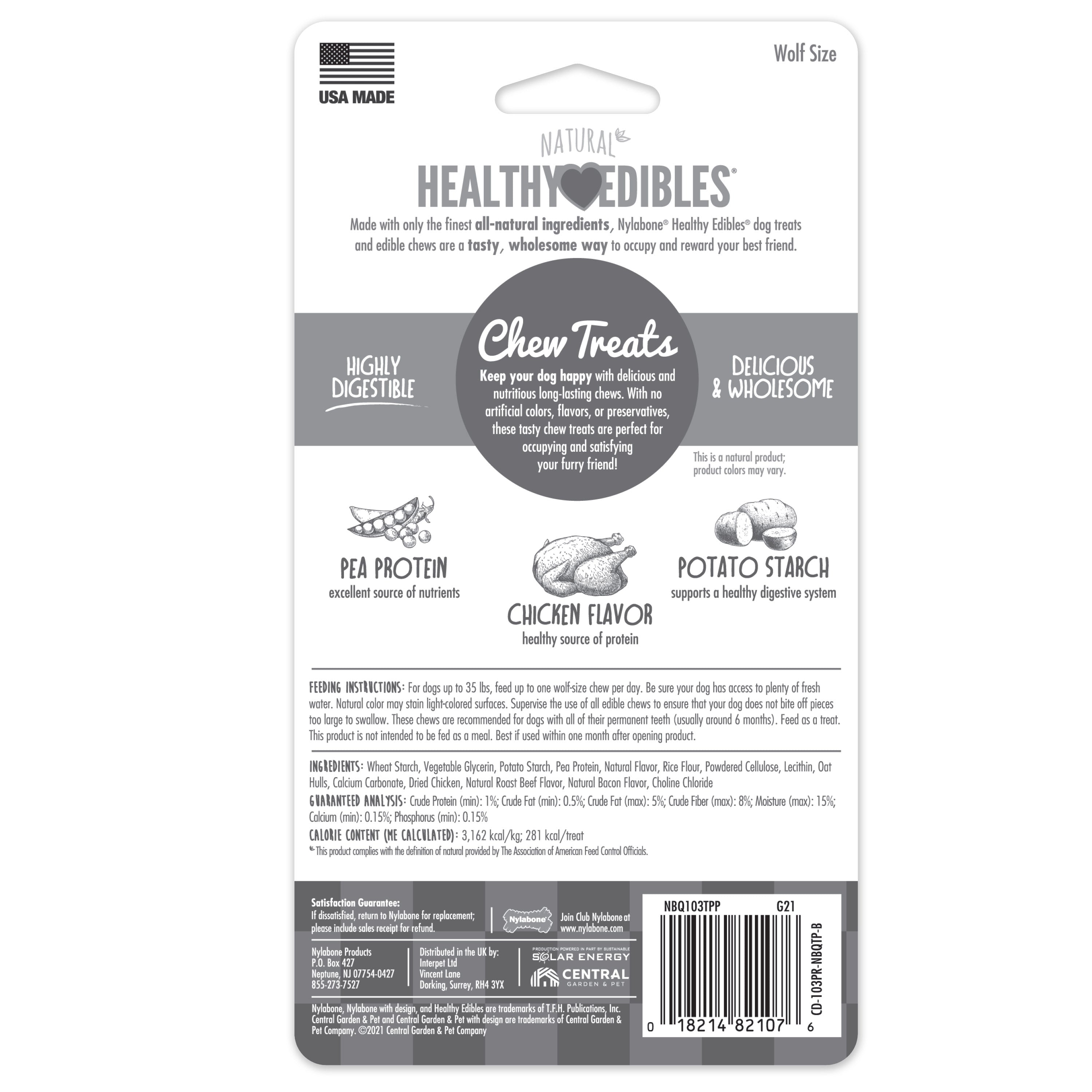 Nylabone Healthy Edibles AllNatural Long Lasting Chew Treats Chicken, 1ea/Medium/Wolf  Up To 35 Lbs. 2 ct