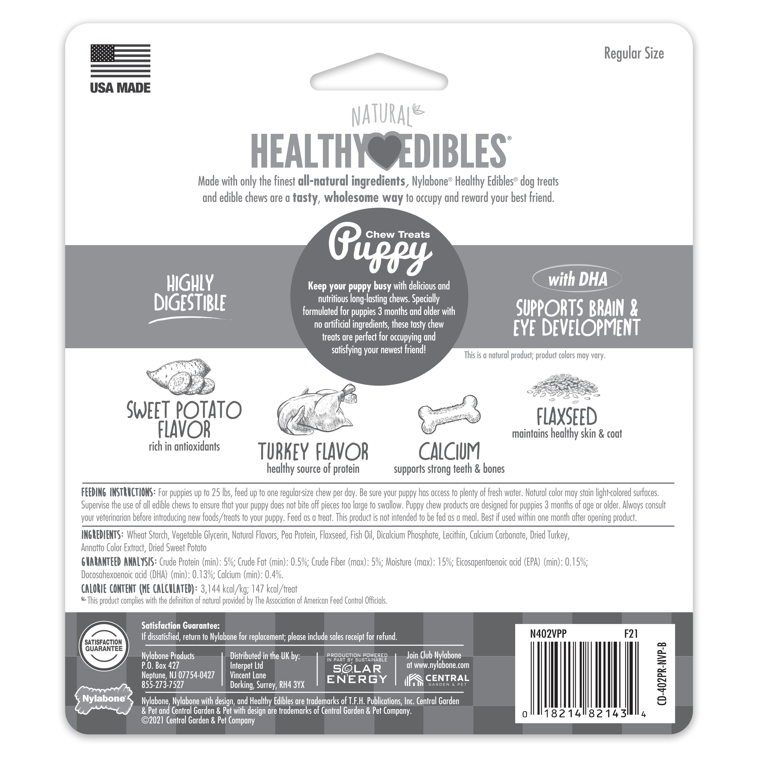 Nylabone Healthy Edibles Puppy Turkey  Sweet Potato Dog Chew Treats Turkey  Sweet Potato, SMall/Regular  Up To 25 Ibs. 3 ct