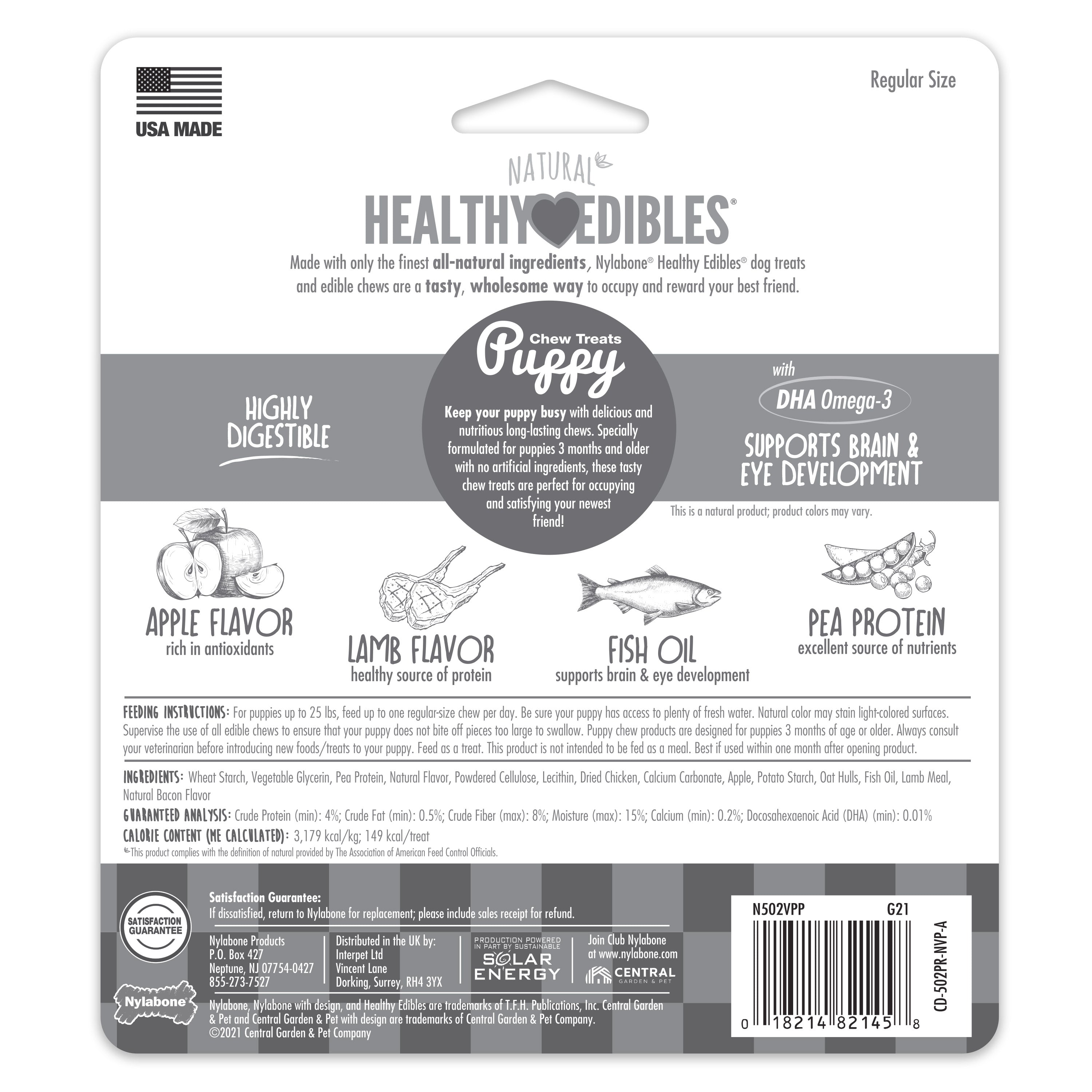 Nylabone Healthy Edibles AllNatural Long Lasting Puppy Chew Treats Lamb  Apple, 1ea/SMall/Regular  Up To 25 Ibs. 3 ct