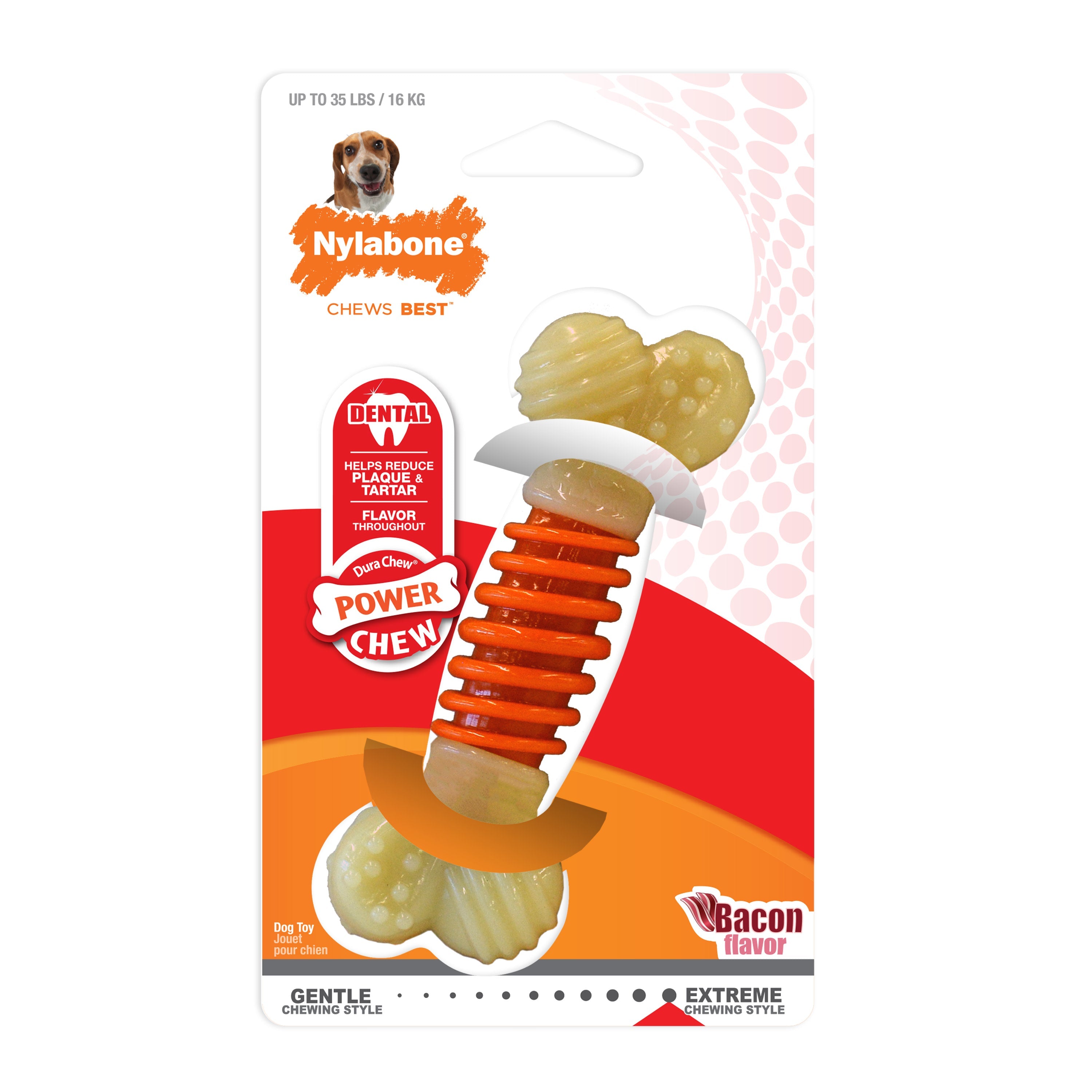 Nylabone PRO Action Dental Power Chew Durable Dog Toy Bacon, Orange, 1ea/Medium/Wolf  Up To 35 Lbs. 1 ct