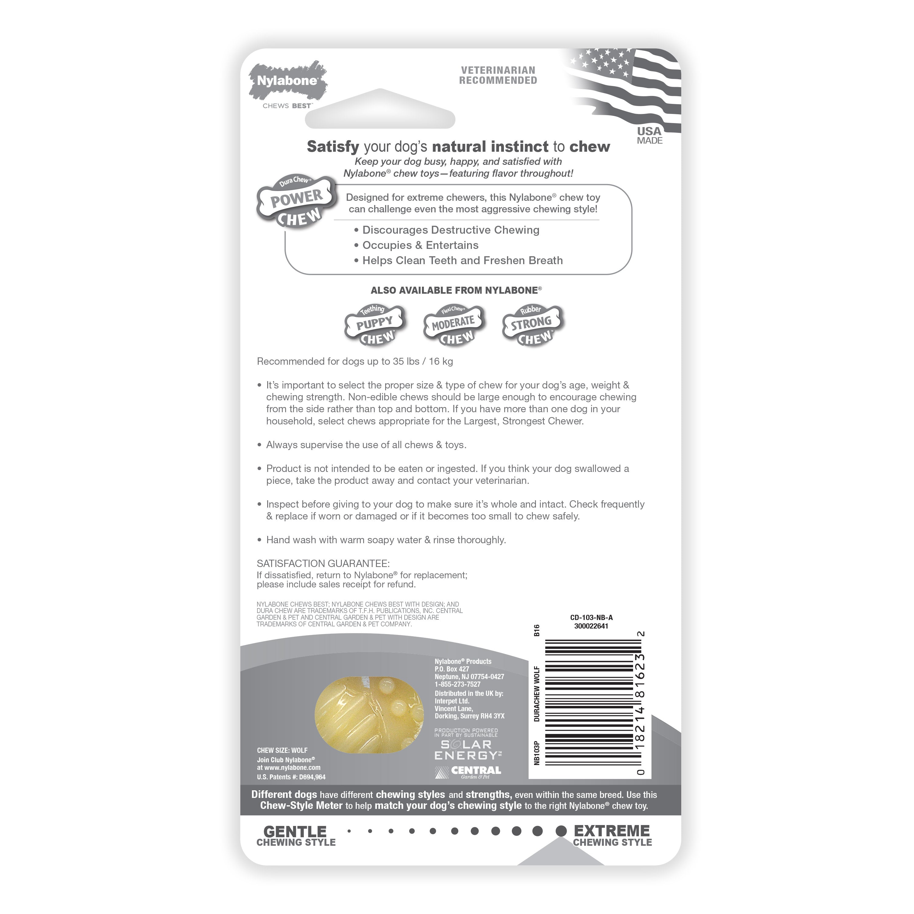 Nylabone PRO Action Dental Power Chew Durable Dog Toy Bacon, Orange, 1ea/Medium/Wolf  Up To 35 Lbs. 1 ct