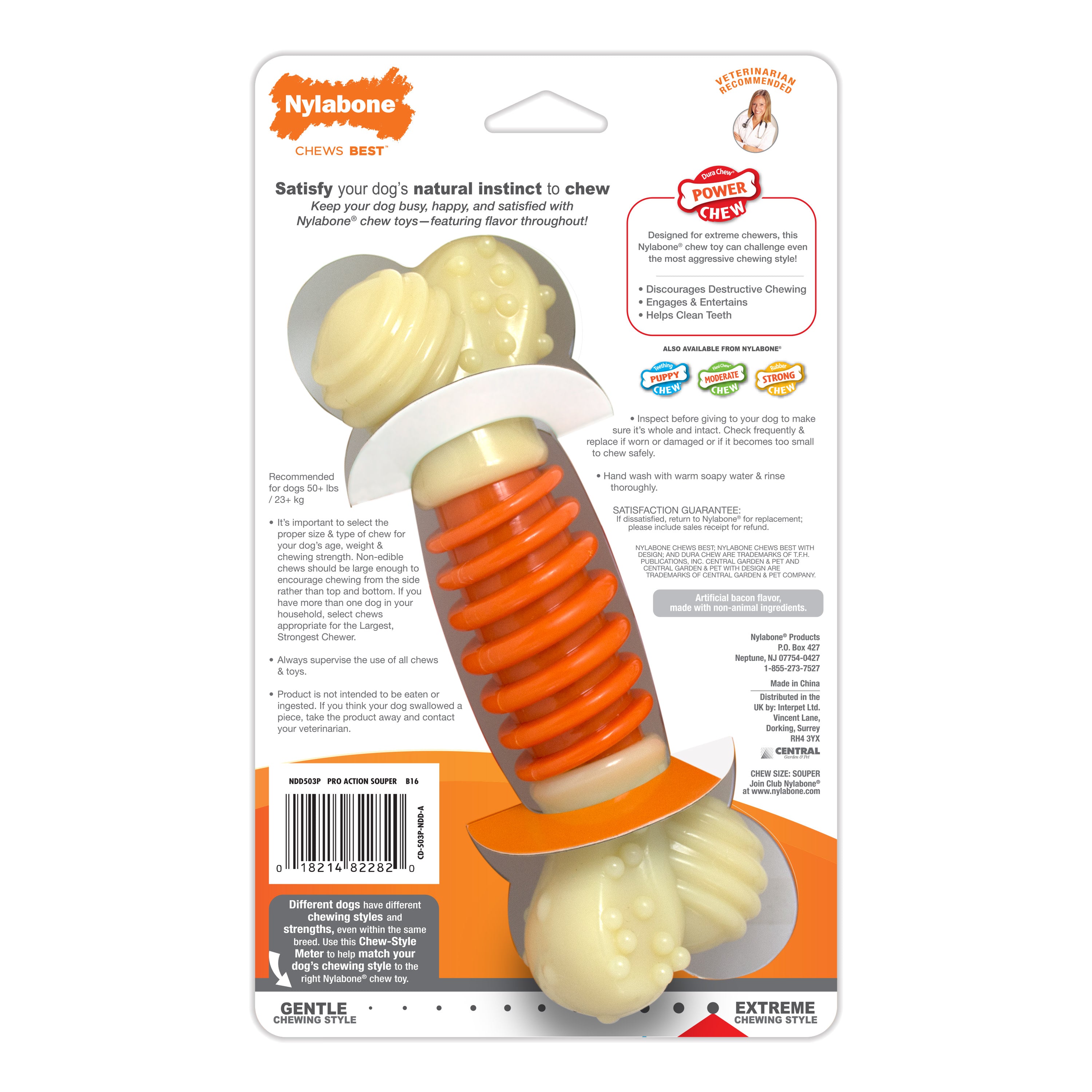 Nylabone PRO Action Dental Power Chew Durable Dog Toy Bacon, Orange, 1ea/Large/Giant  Up To 50 Lbs. 1 ct