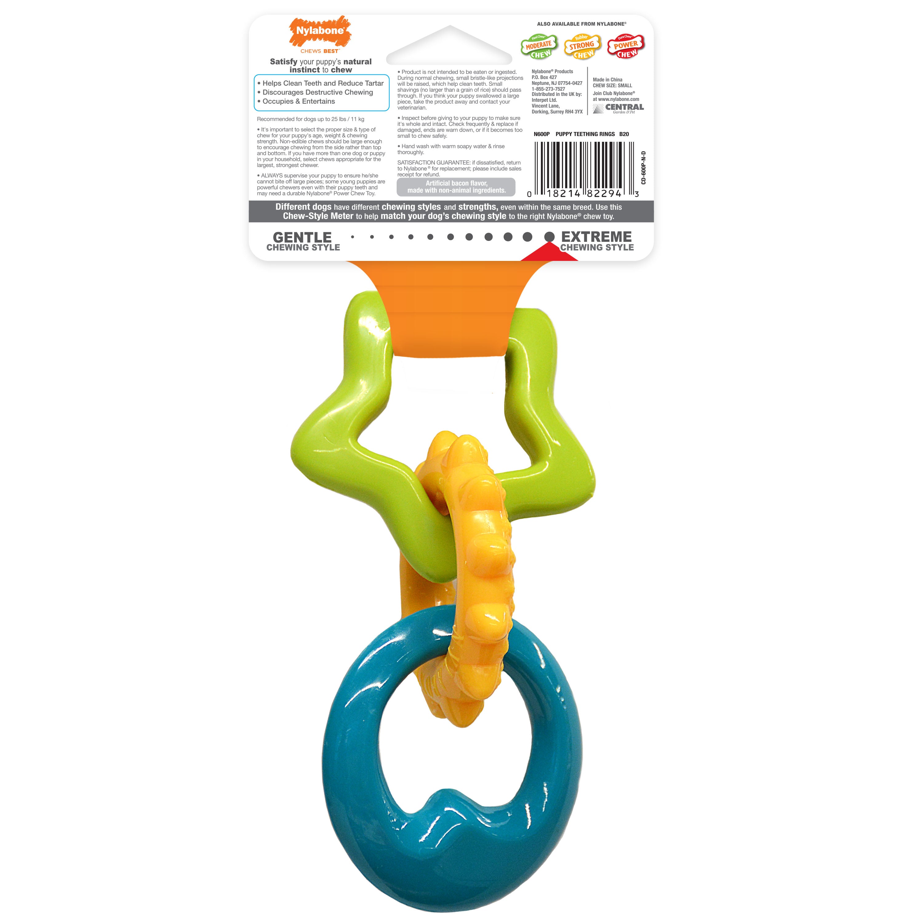 Nylabone Puppy Power Chew Puppy Teething Rings Bacon, 1ea/SMall/Regular  Up To 25 Ibs. 1 ct
