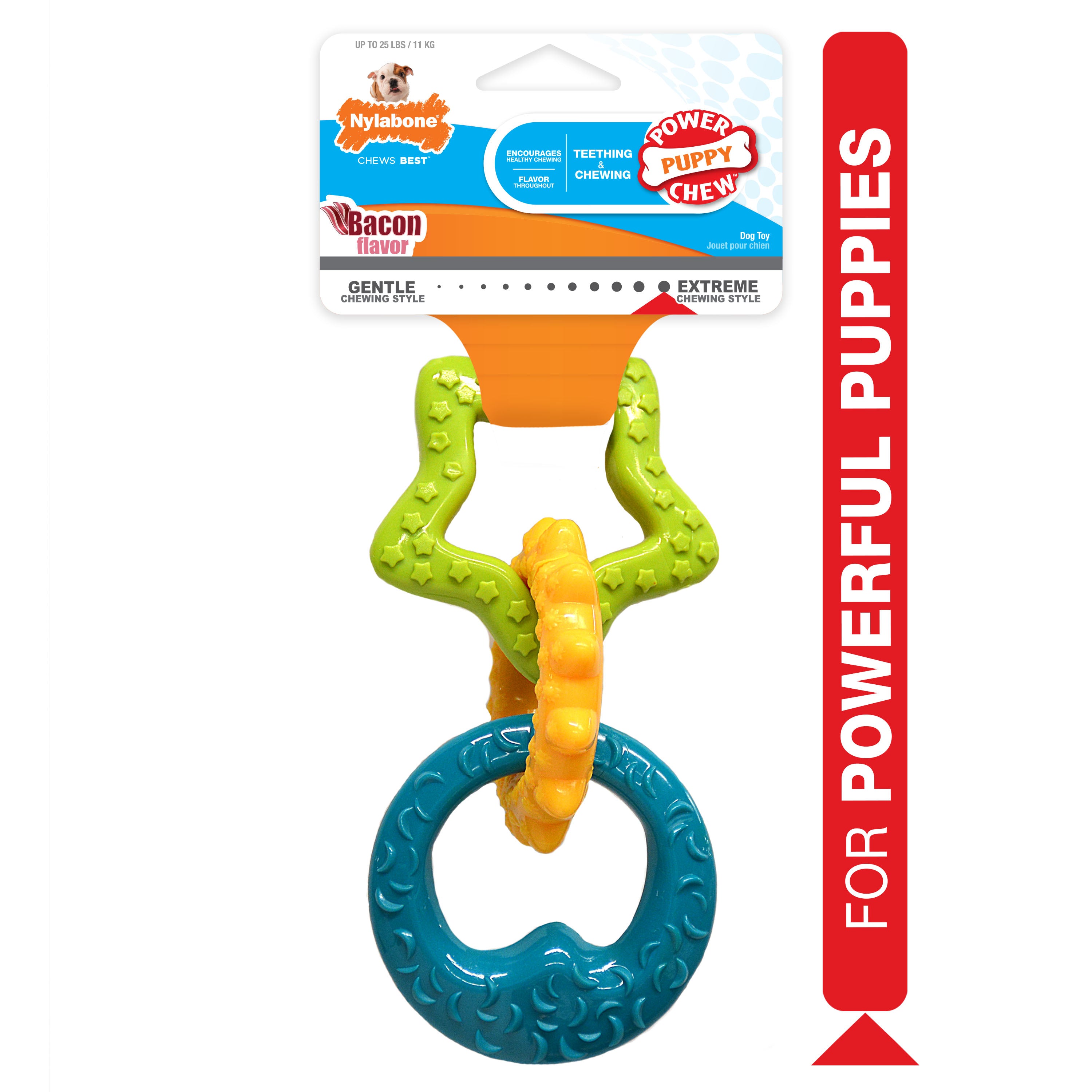 Nylabone Puppy Power Chew Puppy Teething Rings Bacon, 1ea/SMall/Regular  Up To 25 Ibs. 1 ct