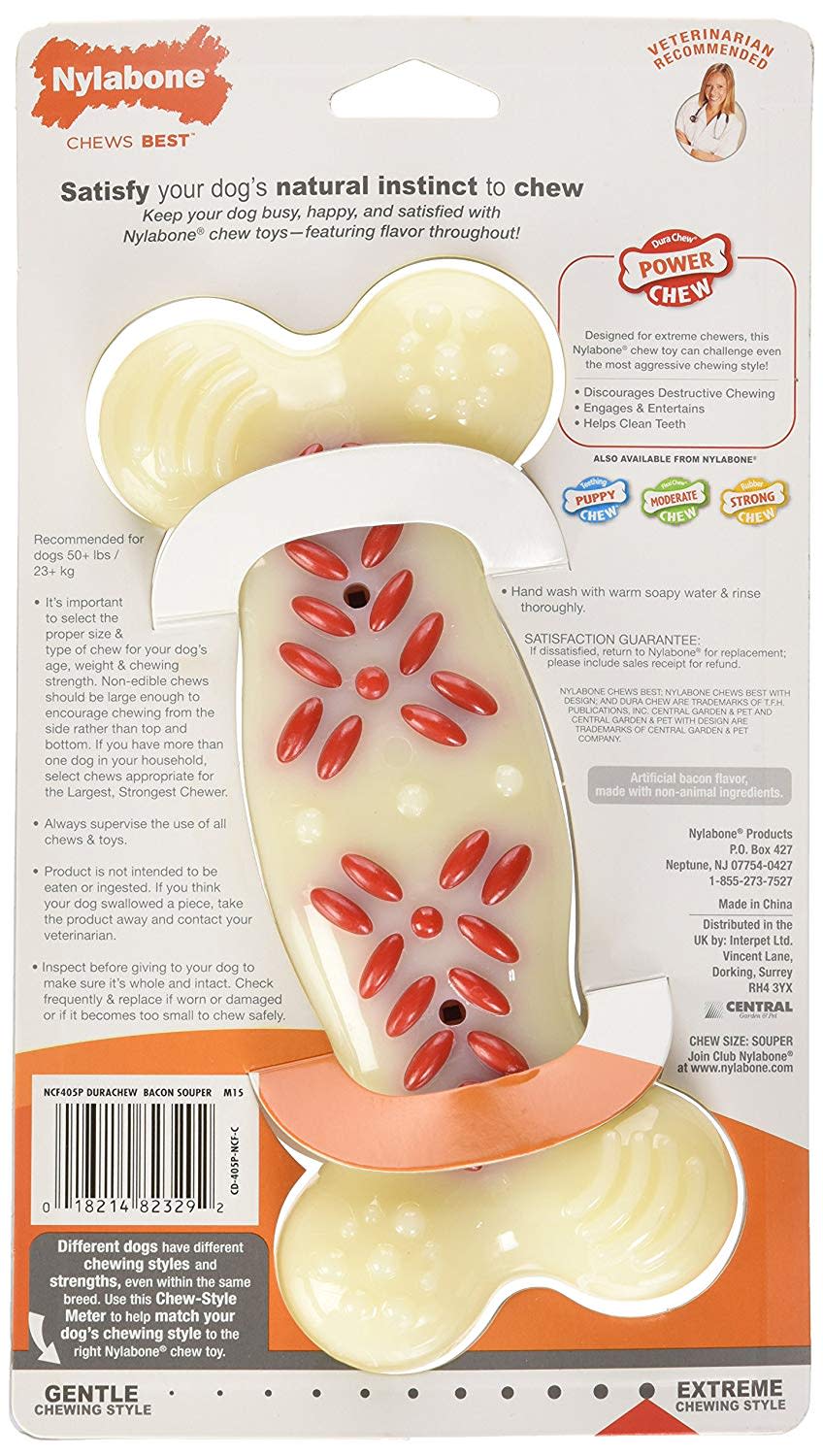 Nylabone Power Chew Action Ridges Chew Toy Bacon, 1ea/XL/Souper  50 Lbs. 1 ct