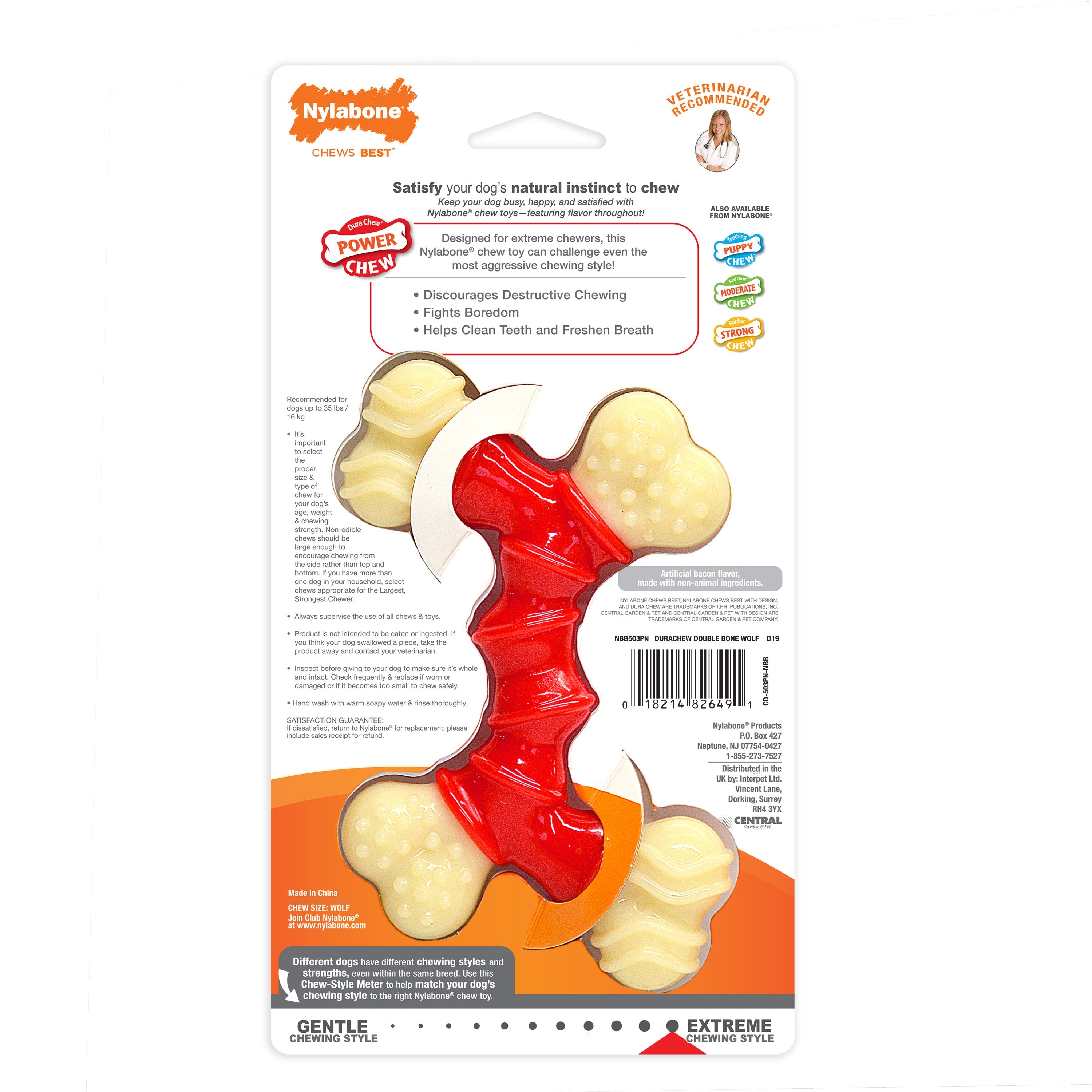 Nylabone Power Chew Double Bone Bacon Dog Chew Toy Bacon, 1ea/Medium/Wolf  Up To 35 Lbs. 1 ct