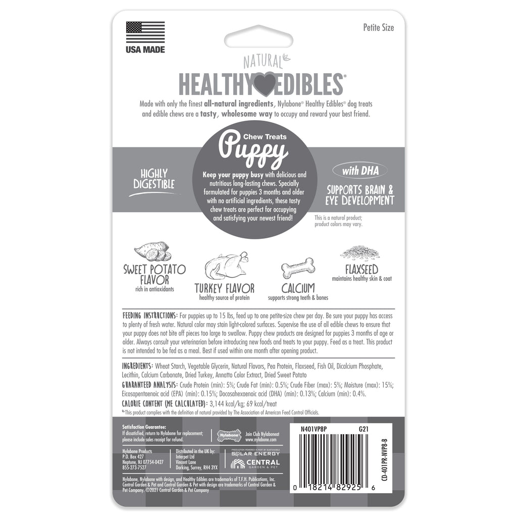 Nylabone Healthy Edibles AllNatural Long Lasting Puppy Chew Treats Turkey  Sweet Potato, 1ea/XS/Petite  Up To 15 Lbs. 8 ct