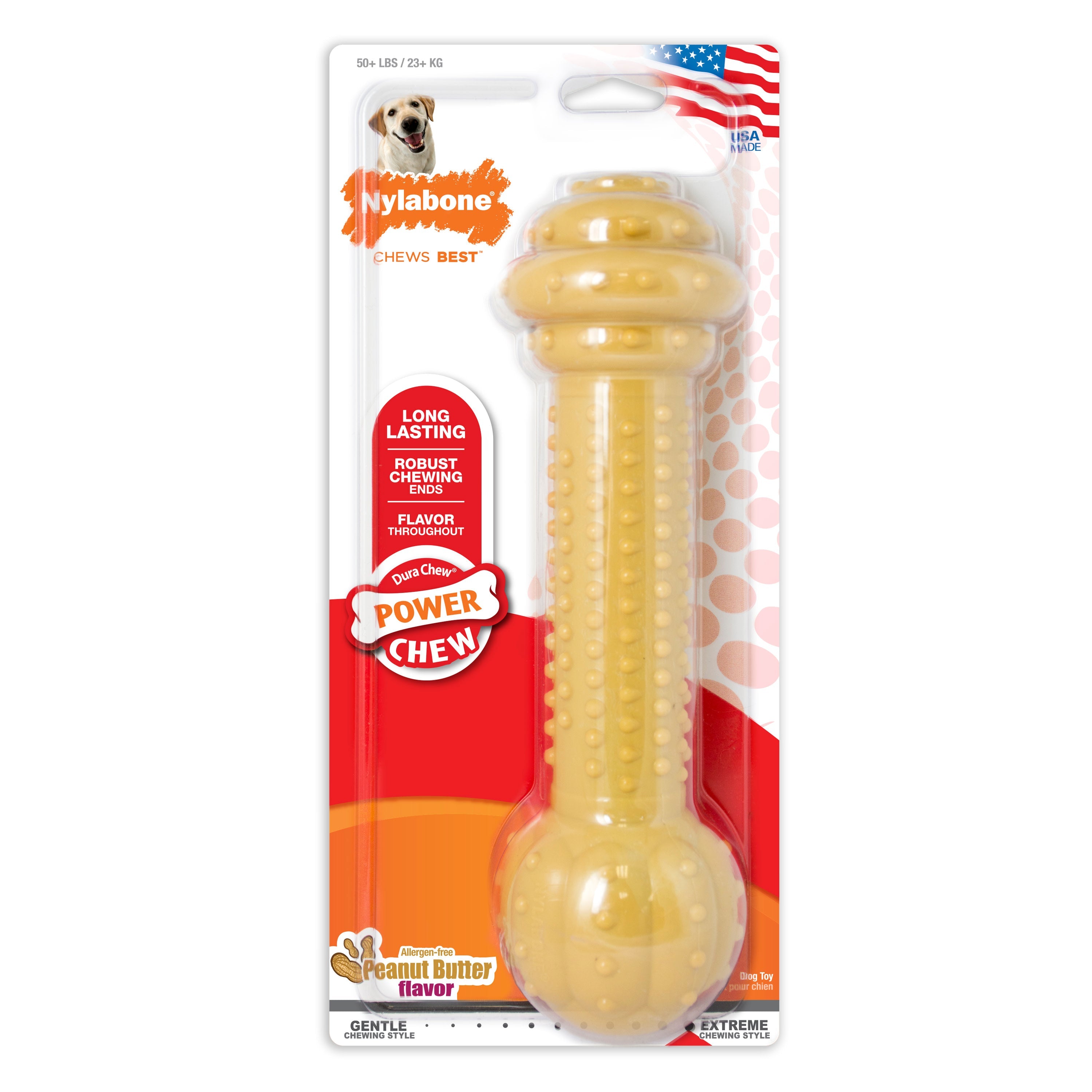 Nylabone Barbell Power Chew Durable Dog Toy Peanut Butter, 1ea/XXL/Monster  50 Lbs. 1 ct
