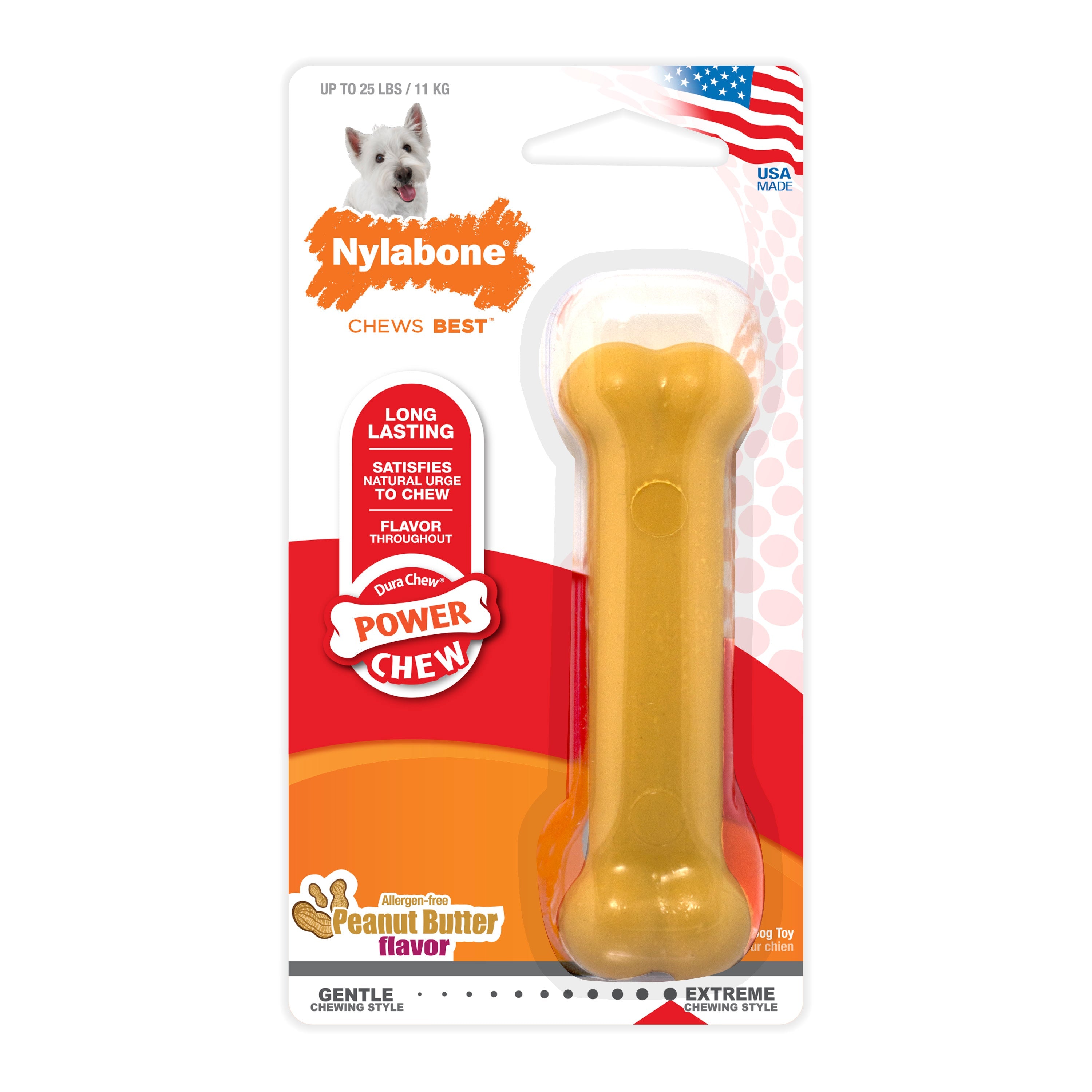 Nylabone Power Chew Dog Toy Peanut Butter, 1ea/SMall/Regular  Up To 25 Ibs. 1 ct