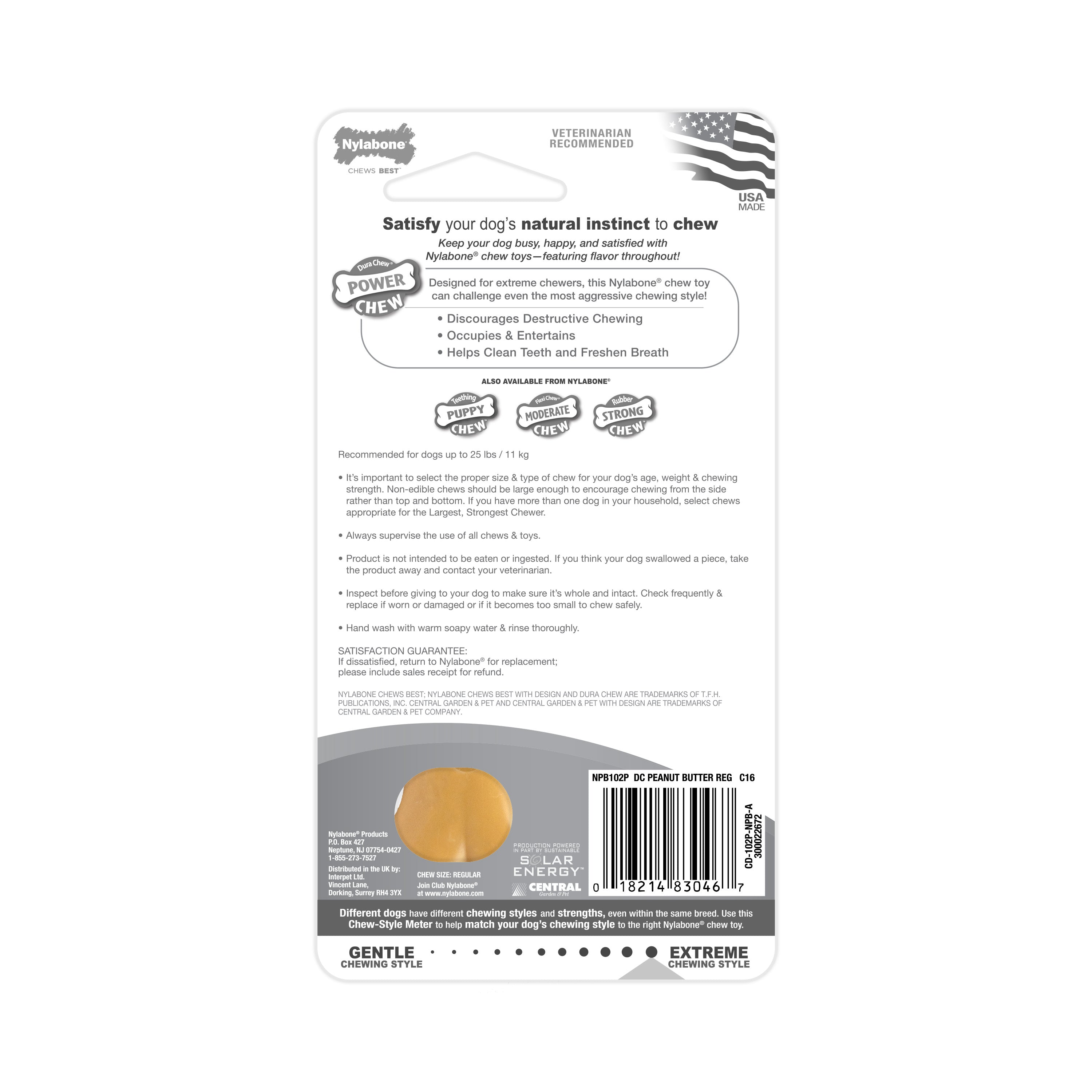 Nylabone Power Chew Dog Toy Peanut Butter, 1ea/SMall/Regular  Up To 25 Ibs. 1 ct