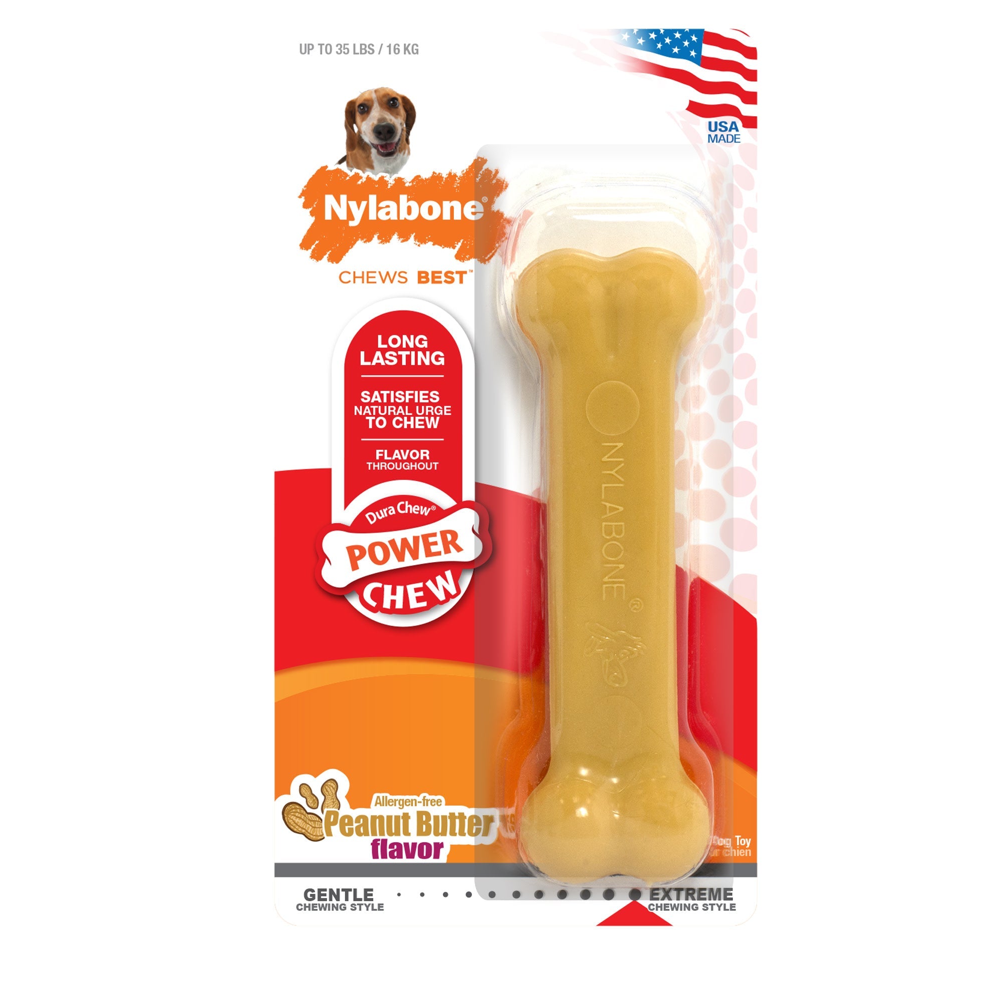Nylabone Power Chew Dog Toy Peanut Butter, 1ea/Medium/Wolf  Up To 35 Lbs. 1 ct