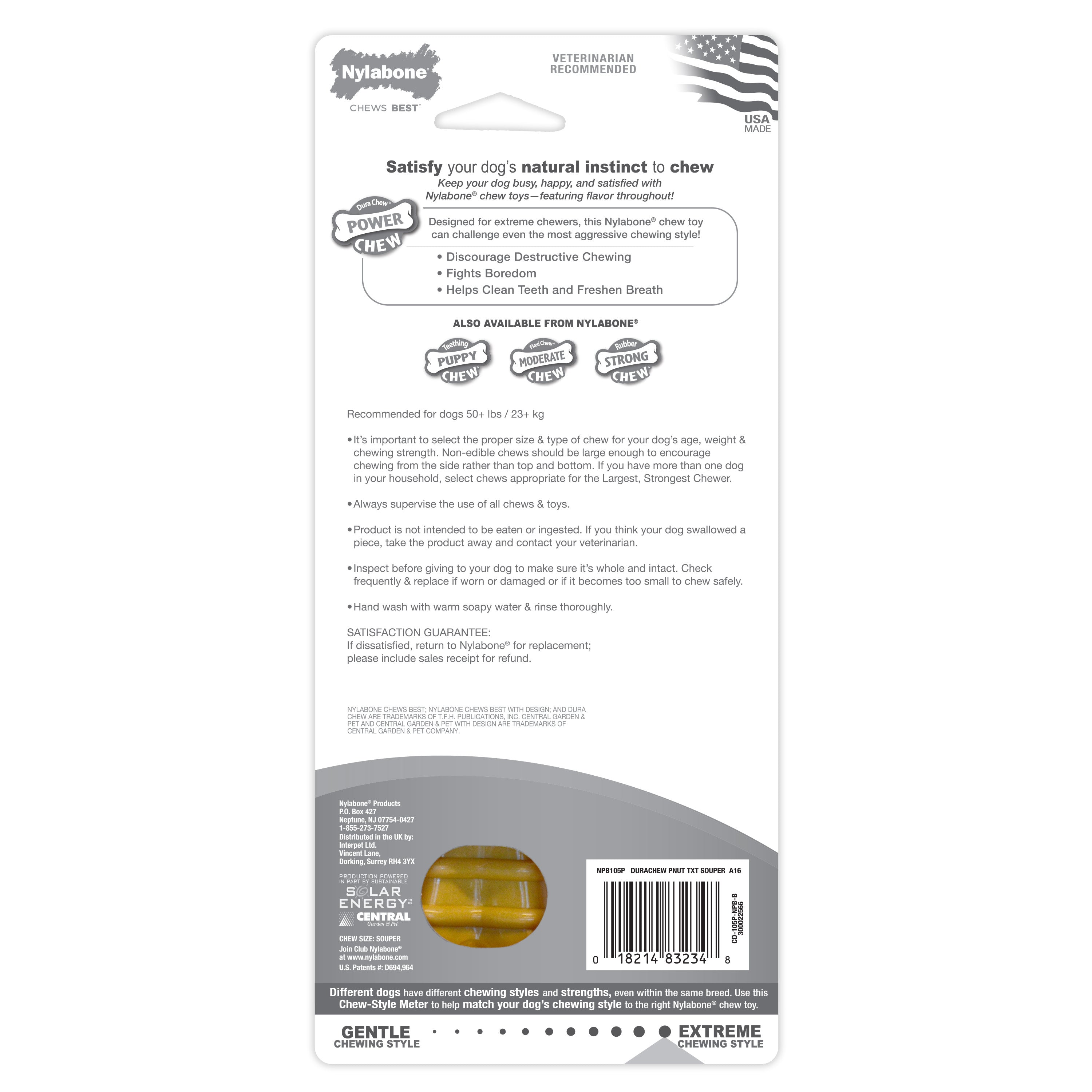 Nylabone Power Chew Dog Toy Peanut Butter, 1ea/XL/Souper  50 Lbs. 1 ct