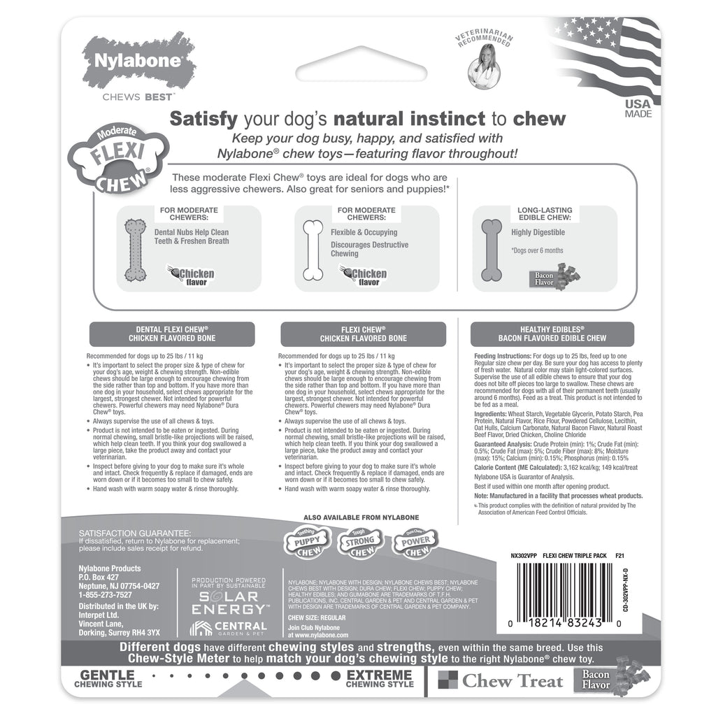 Nylabone Healthy Edibles and Flexi Chew Value Pack Chicken  Bacon, 1ea/SMall/Regular  Up To 25 Ibs. 3 ct