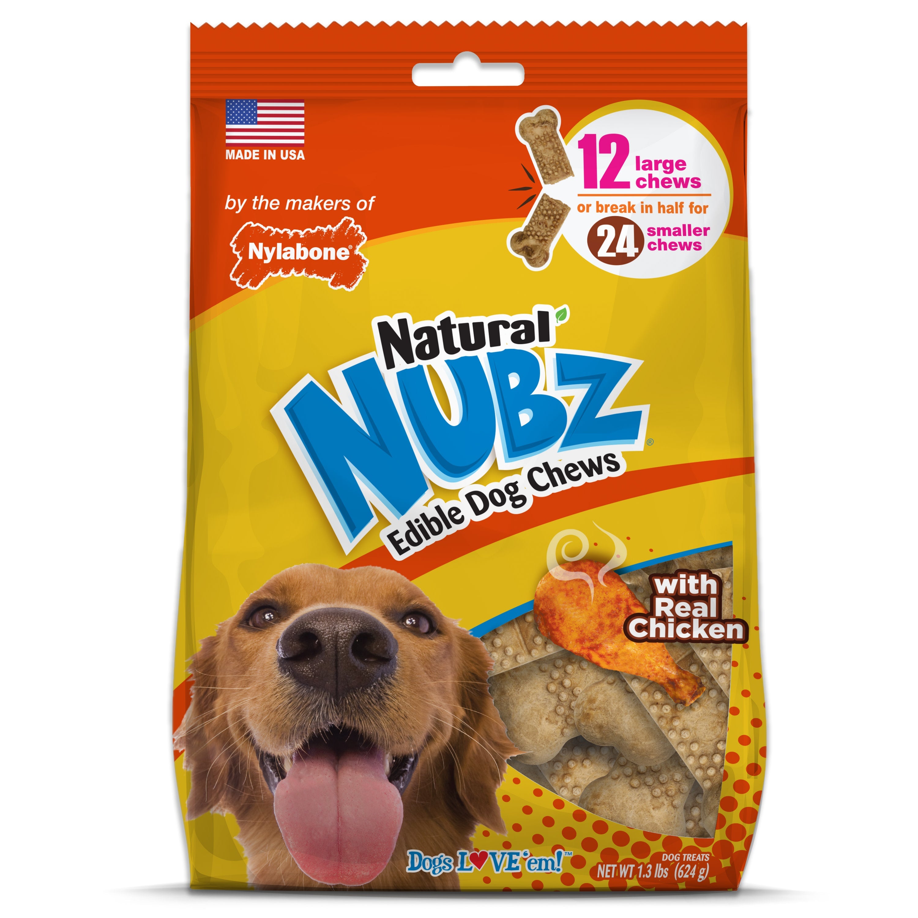 Nylabone Natural Nubz Chicken Dog Treats Chicken, 1ea/Large  30 Lbs. 12 ct