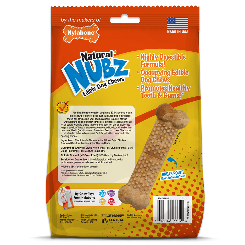 Nylabone Natural Nubz Chicken Dog Treats Chicken, 1ea/Large  30 Lbs. 12 ct