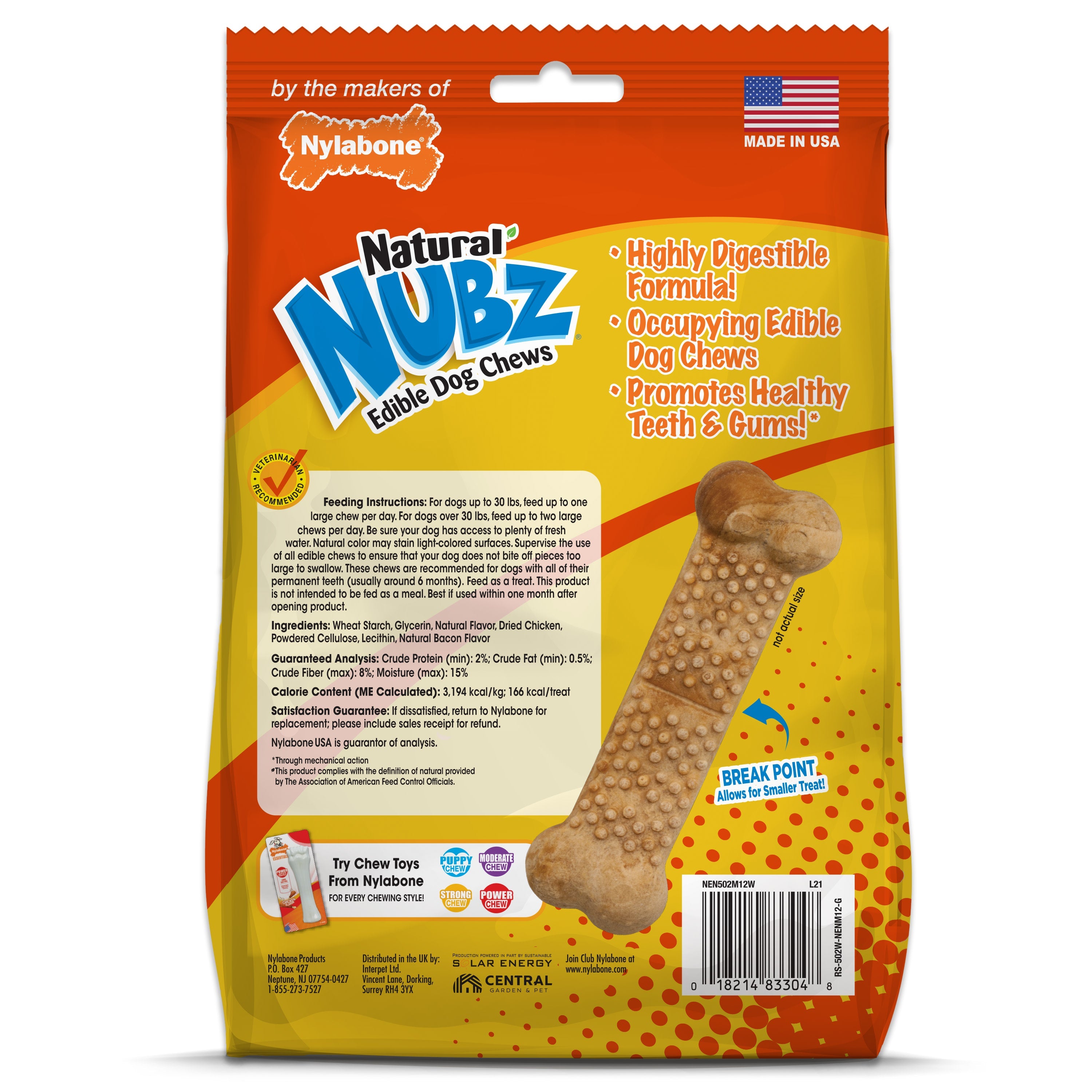 Nylabone Natural Nubz Chicken Dog Treats Chicken, 1ea/Large  30 Lbs. 12 ct