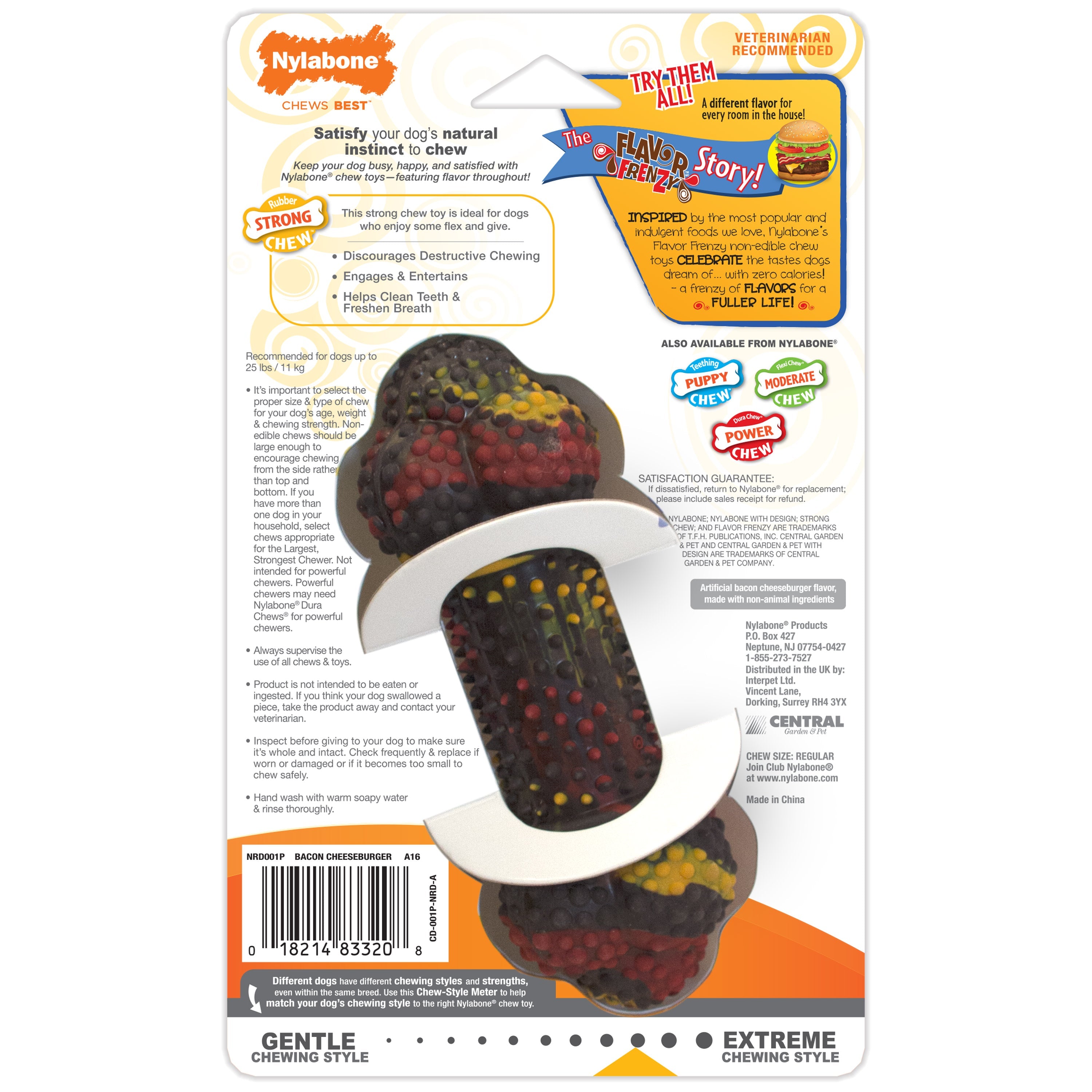 Nylabone Flavor Frenzy Strong Chew Dog Toy Bacon Cheeseburger, 1ea/SMall/Regular  Up To 25 Ibs. 1 ct