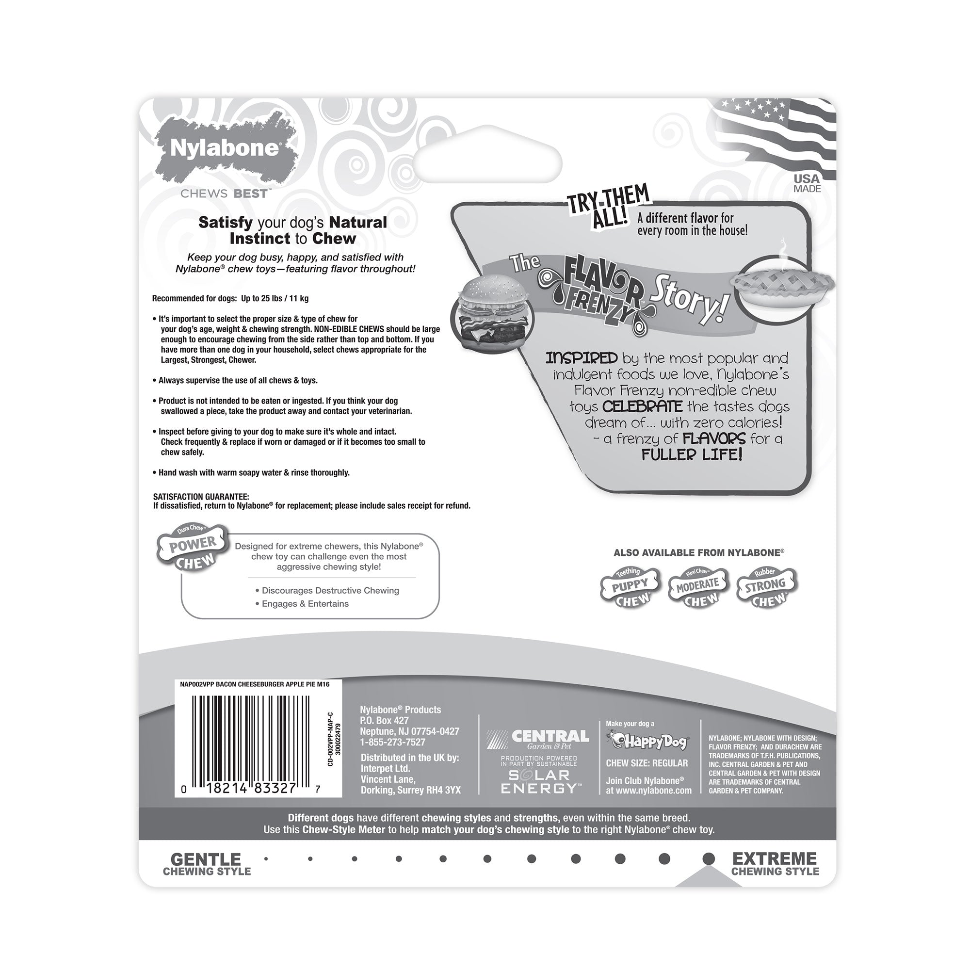 Nylabone Power Chew Flavor Frenzy Durable Dog Chew Toys Twin Pack Bacon Cheeseburger  Apple Pie, 1ea/SMall/Regular  Up To 25 Ibs. 2 ct