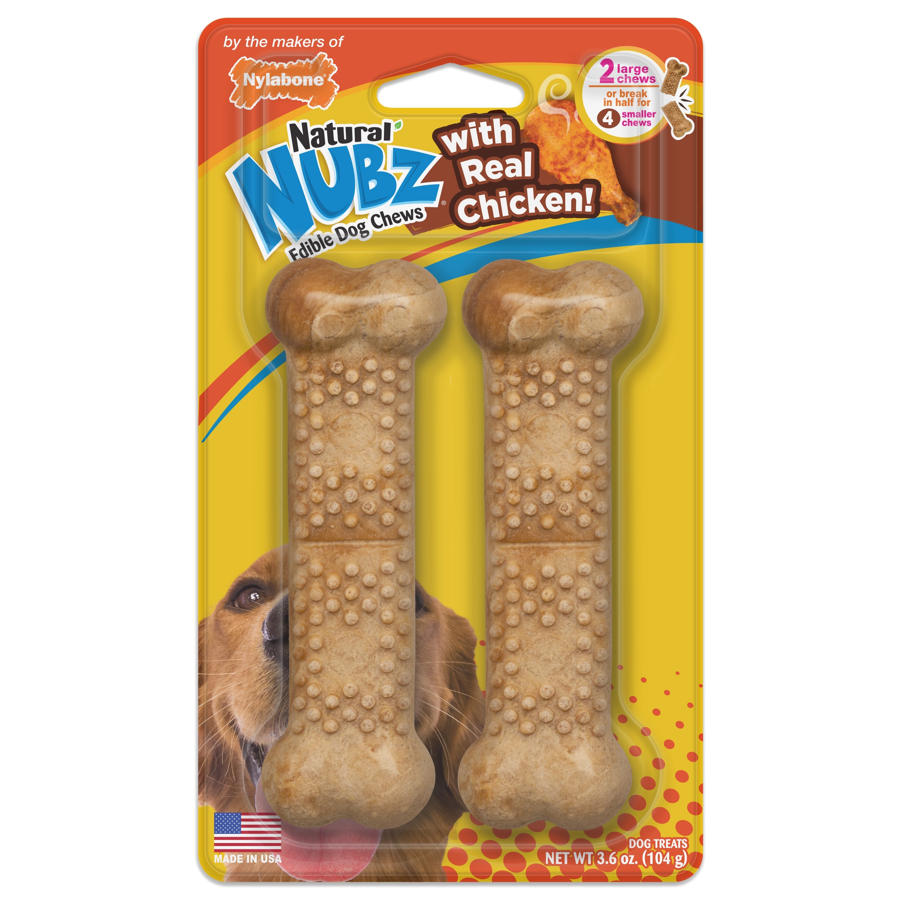 Nylabone Natural Nubz Chicken Dog Treats Chicken, 1ea/Large  30 Lbs. 2 ct