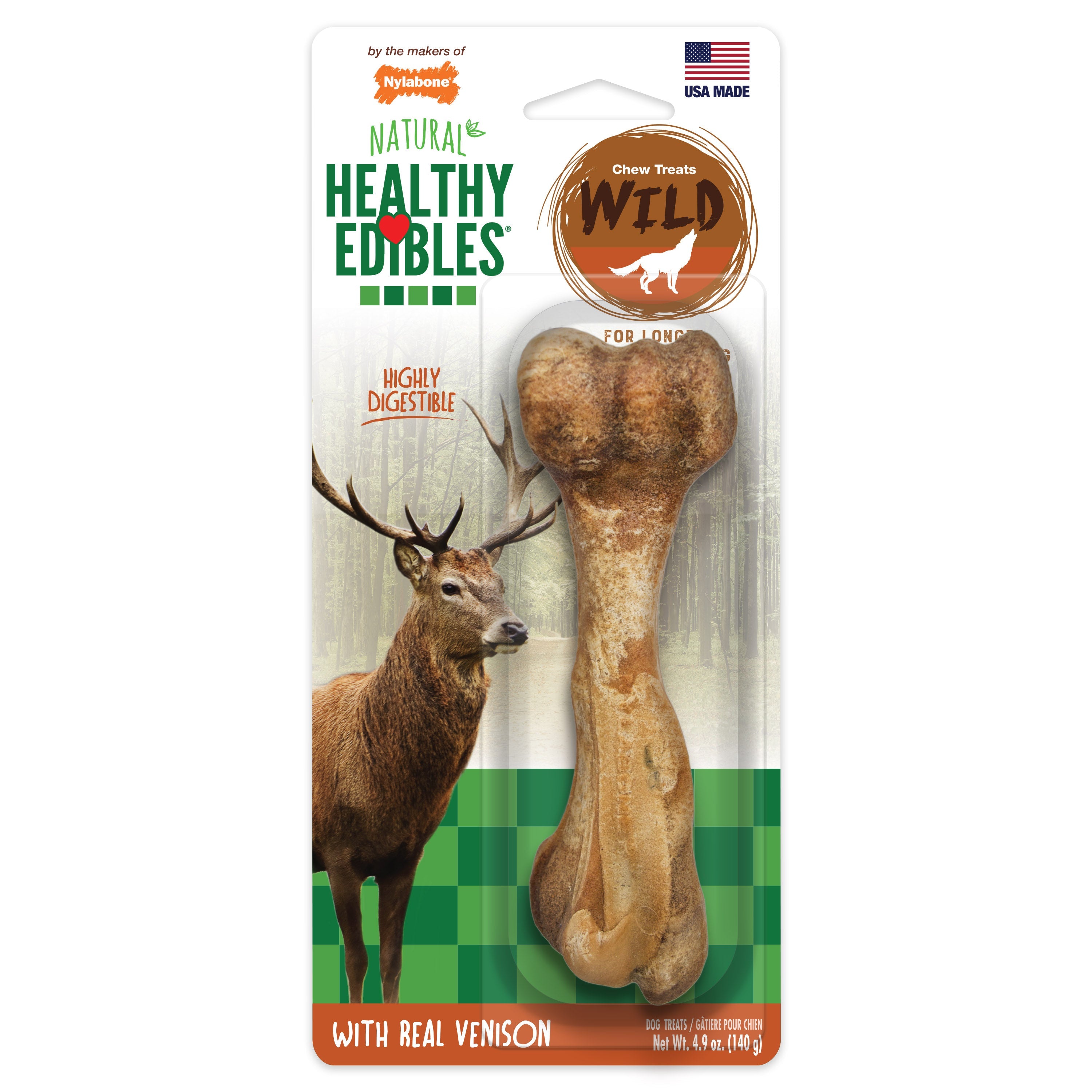 Nylabone Healthy Edibles WILD AllNatural Long Lasting Chew Treats Venison, 1ea/Large/Giant  Up To 50 Lbs. 1 ct
