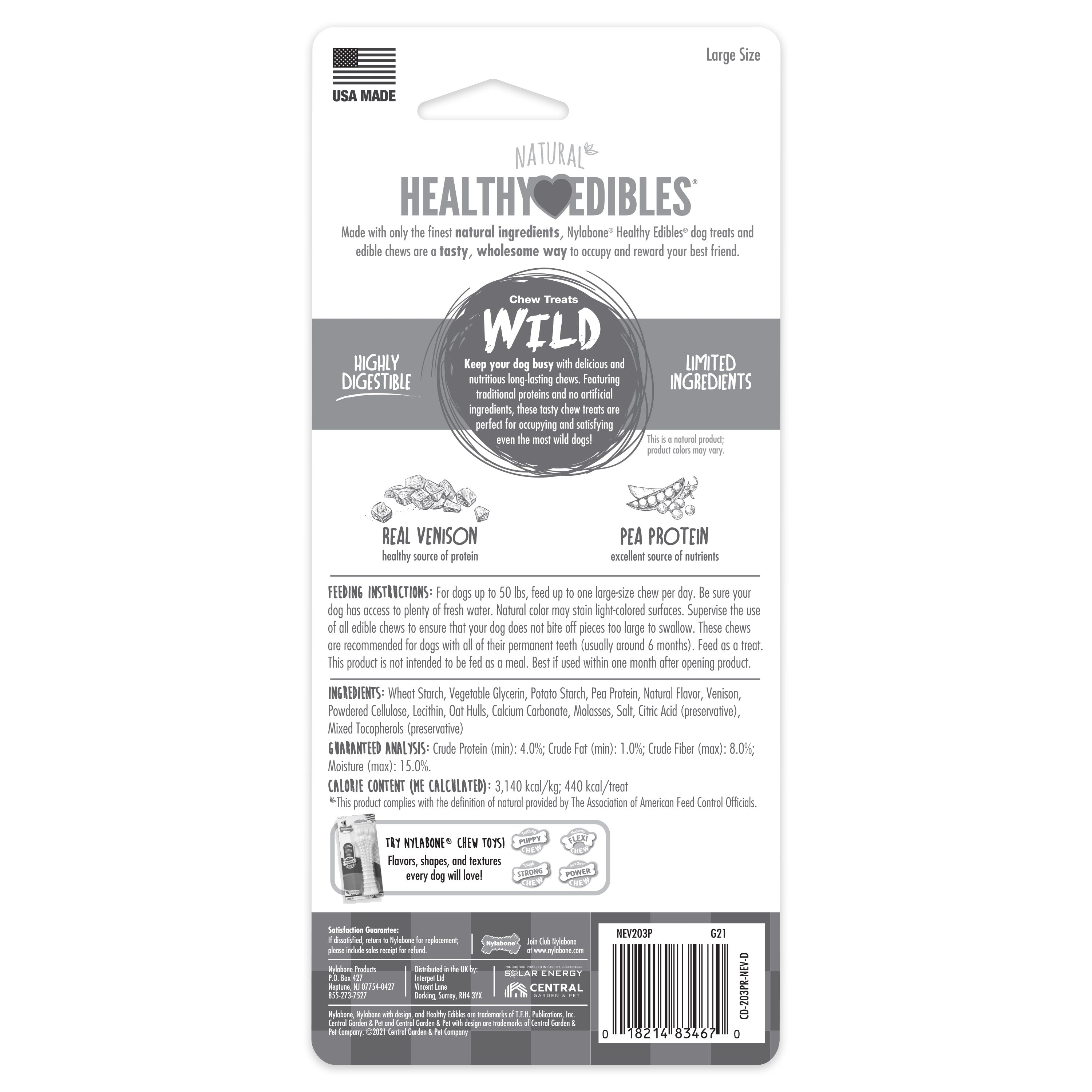 Nylabone Healthy Edibles WILD AllNatural Long Lasting Chew Treats Venison, 1ea/Large/Giant  Up To 50 Lbs. 1 ct