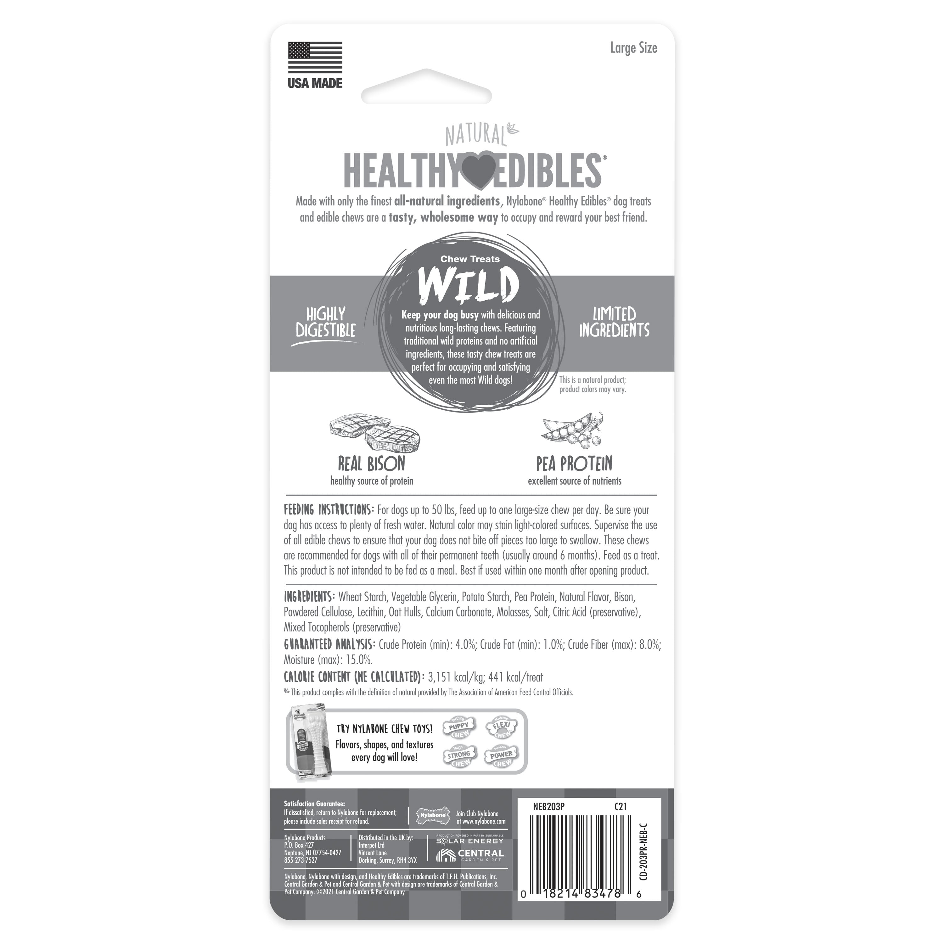Nylabone Healthy Edibles WILD AllNatural Long Lasting Chew Treats Bison, 1ea/Large/Giant  Up To 50 Lbs. 1 ct