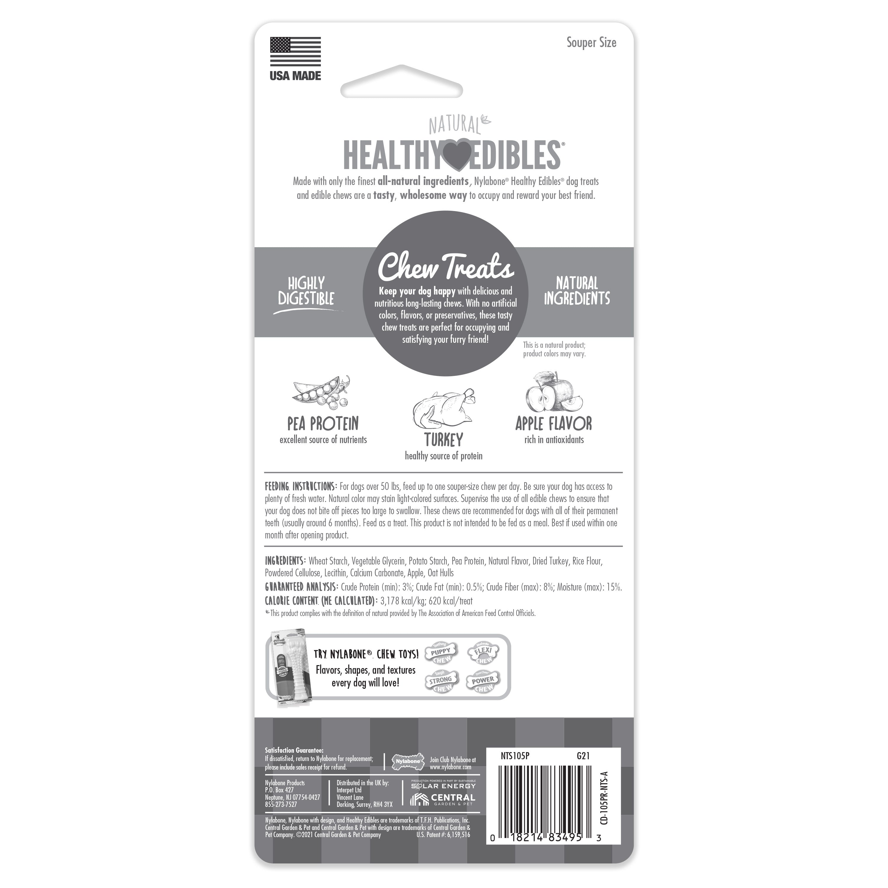 Nylabone Healthy Edibles AllNatural Long Lasting Chew Treats Turkey  Apple, 1ea/XL/Souper  50 Lbs. 1 ct