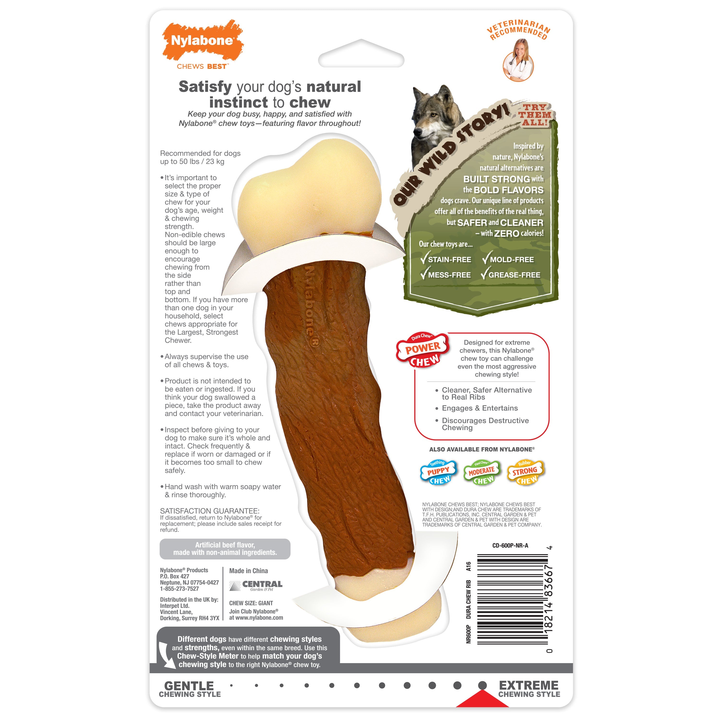 Nylabone Power Chew Marrow Bone Alternative Dog Chew Toy Beef, 1ea/Large/Giant  Up To 50 Lbs. 1 ct
