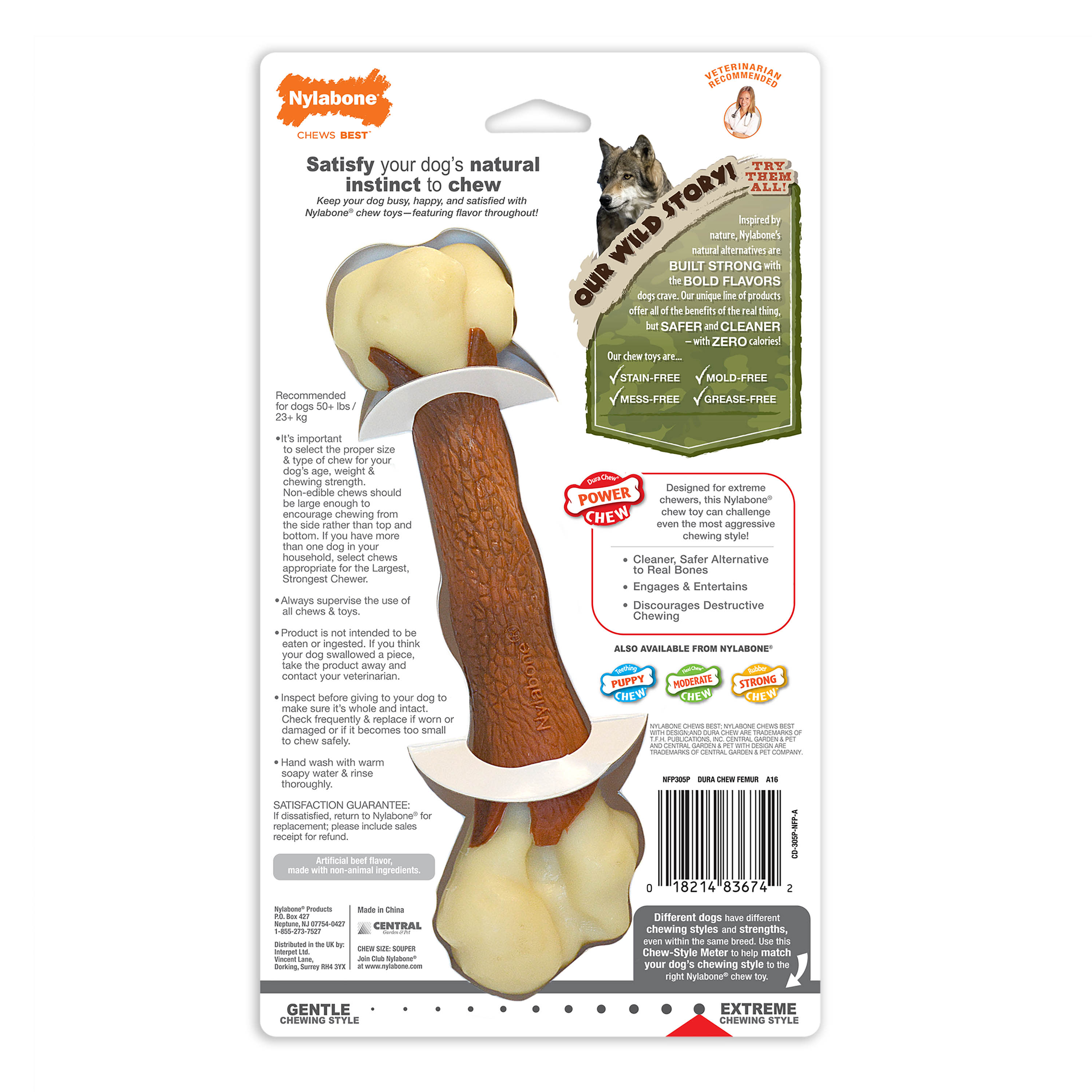 Nylabone Power Chew Femur Dog Bone Alternative Beef, 1ea/Large/Giant  Up To 50 Lbs. 1 ct