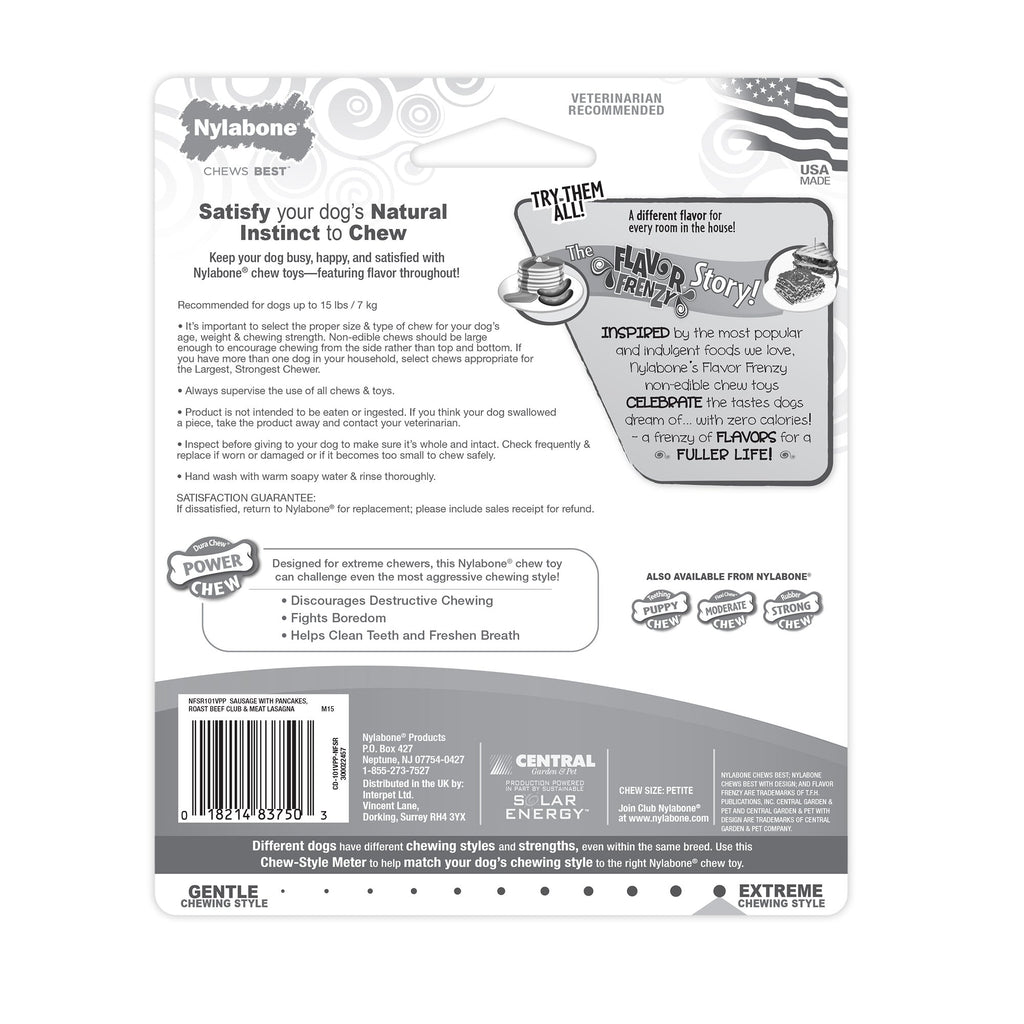 Nylabone Flavor Frenzy Power Chew Triple Pack Pancakes  Sausage, Roast Beef Club,  Lasagna, 1ea/XS/Petite  Up To 15 Lbs. 3 ct