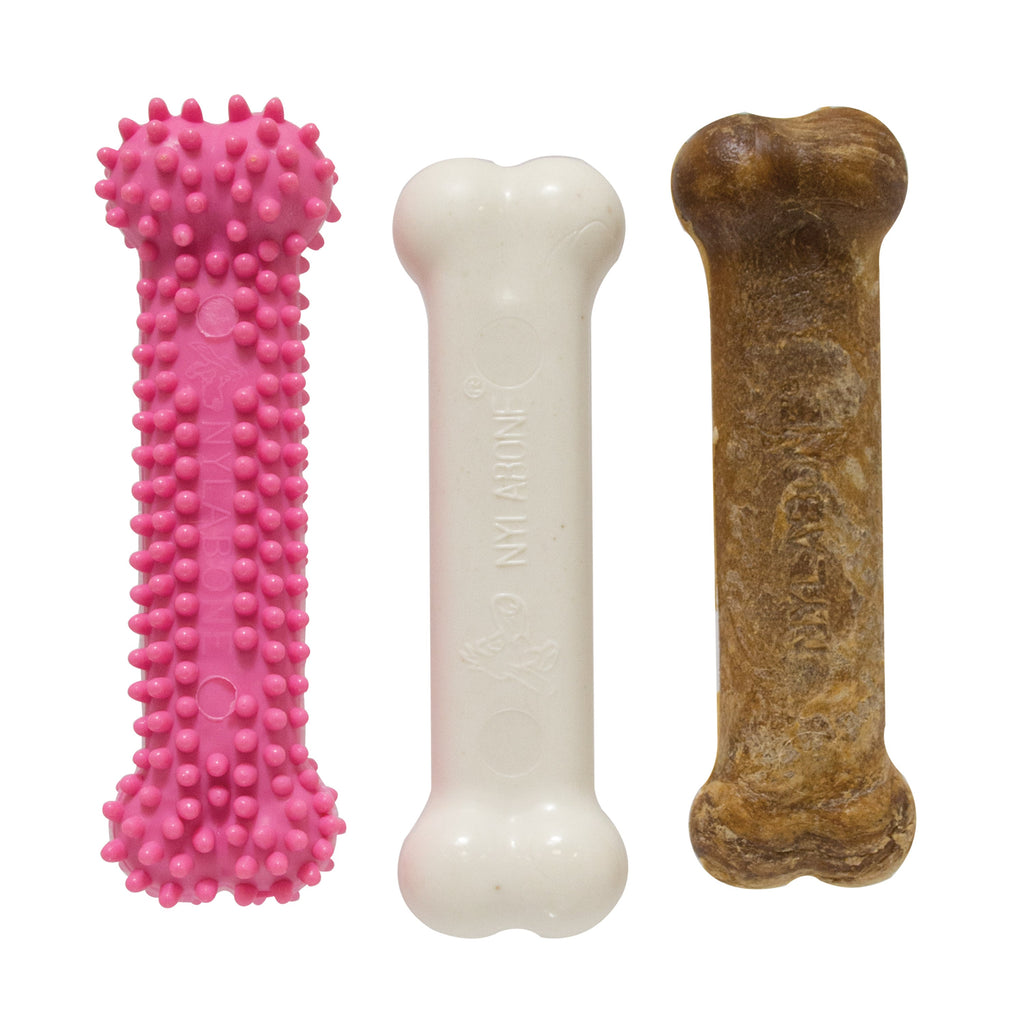 Nylabone Puppy Chew Variety Toy  Treat Triple Pack Chicken  Lamb Starter Kit, 1ea/SMall/Regular  Up To 25 Ibs.