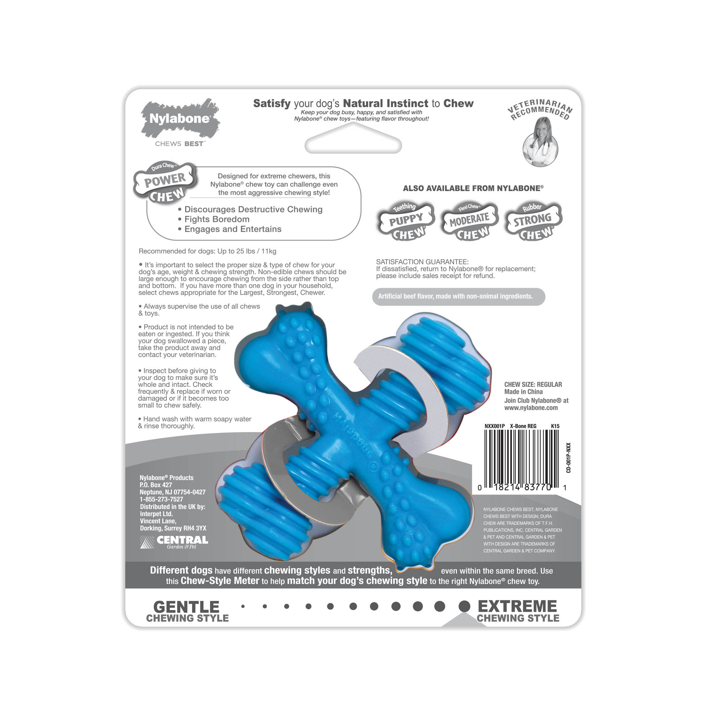 Nylabone Power Chew Comfort Hold X Bone Dog Toy Beef, 1ea/SMall/Regular  Up To 25 Ibs. 1 ct