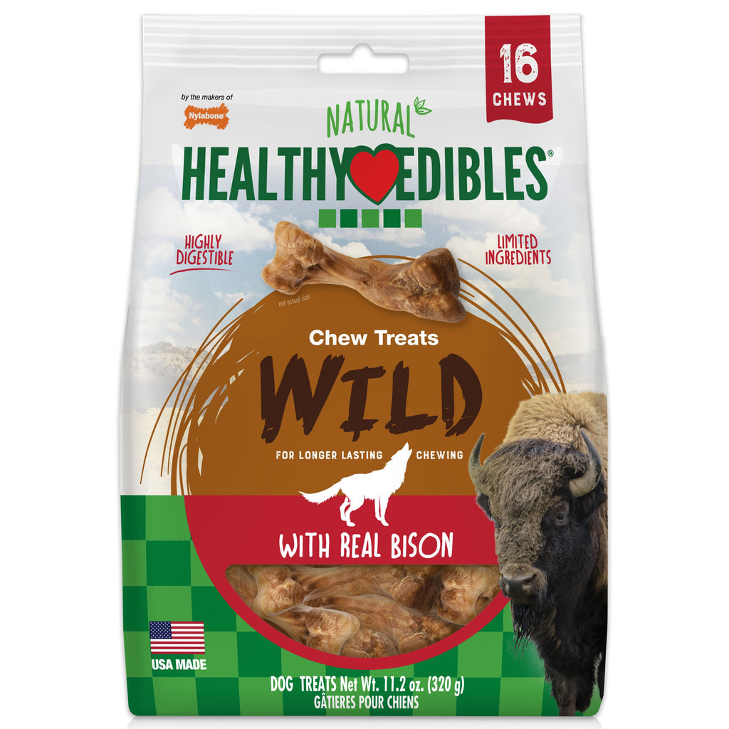 Nylabone Healthy Edibles WILD AllNatural Long Lasting Chew Treats Bison, 1ea/SMall/Regular  Up To 25 Ibs. 16 ct