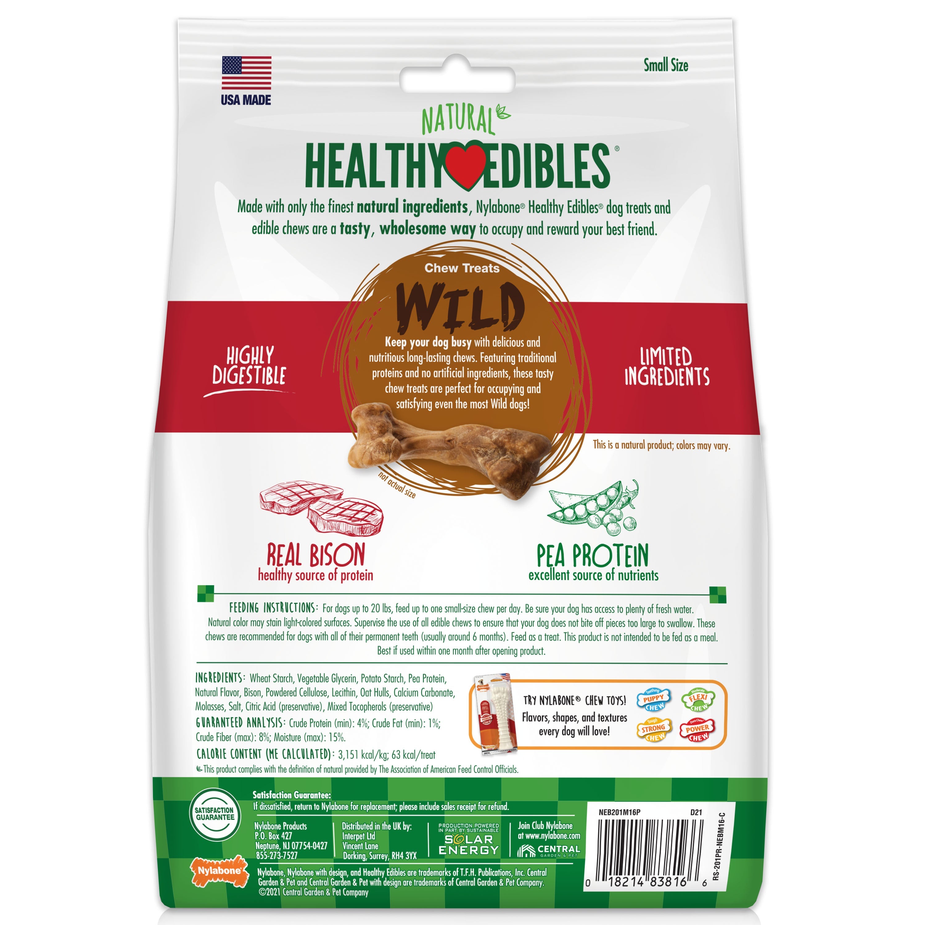 Nylabone Healthy Edibles WILD AllNatural Long Lasting Chew Treats Bison, 1ea/SMall/Regular  Up To 25 Ibs. 16 ct