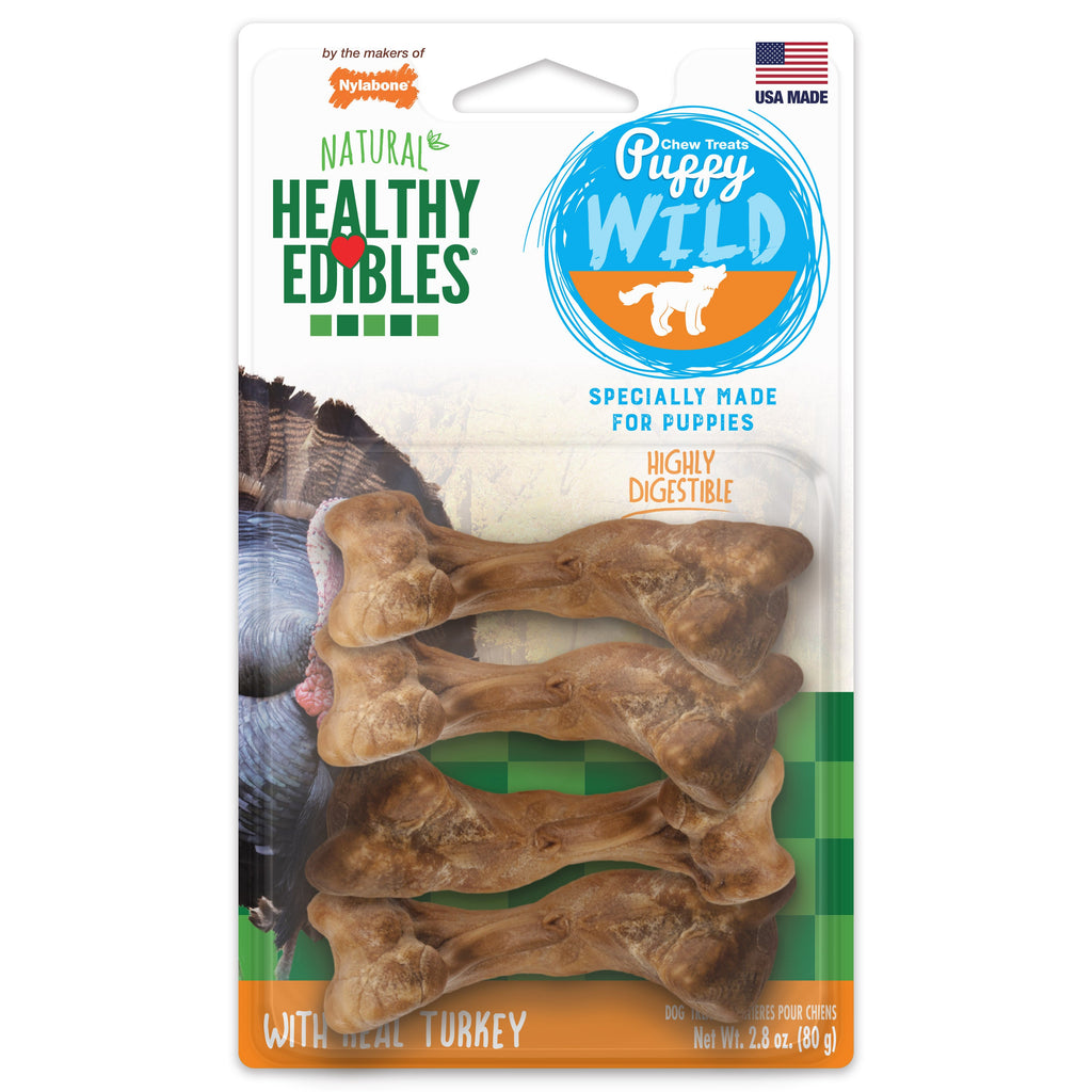 Nylabone Healthy Edibles WILD AllNatural Long Lasting Puppy Chew Treats Turkey, 1ea/SMall/Regular  Up To 25 Ibs. 4 ct