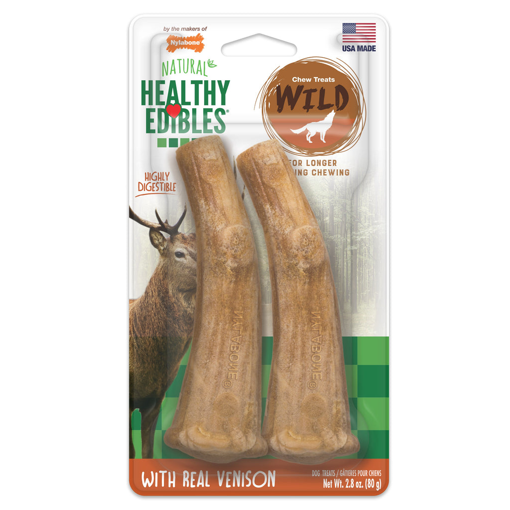 Nylabone Healthy Edibles WILD AllNatural Long Lasting Antler Chew Treats Venison, 1ea/Large/Giant  Up To 50 Lbs. 2 ct